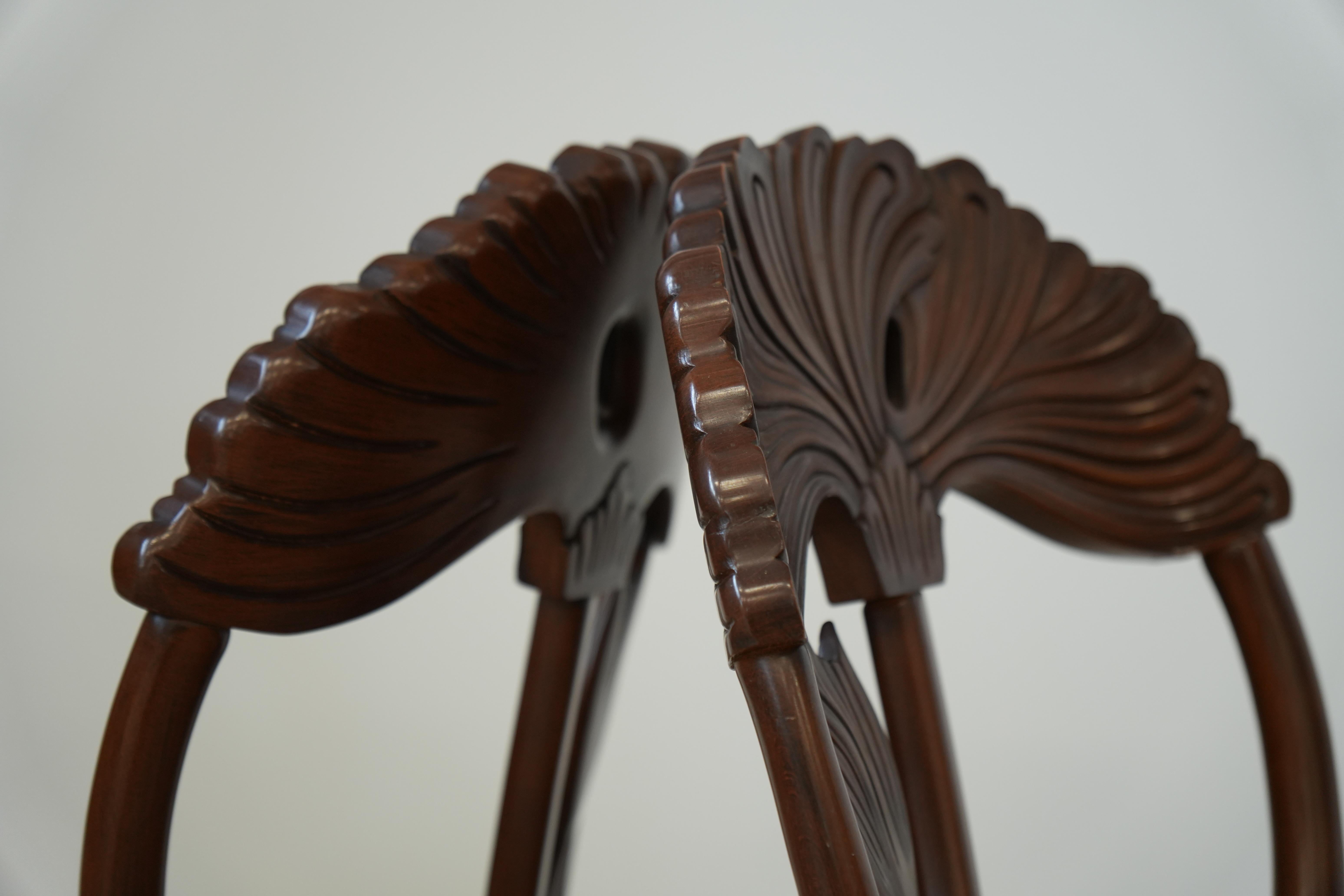 Set of 6 Hand‑Carved Art Nouveau Revival Dining Chairs with Floral Seats in vendita 2