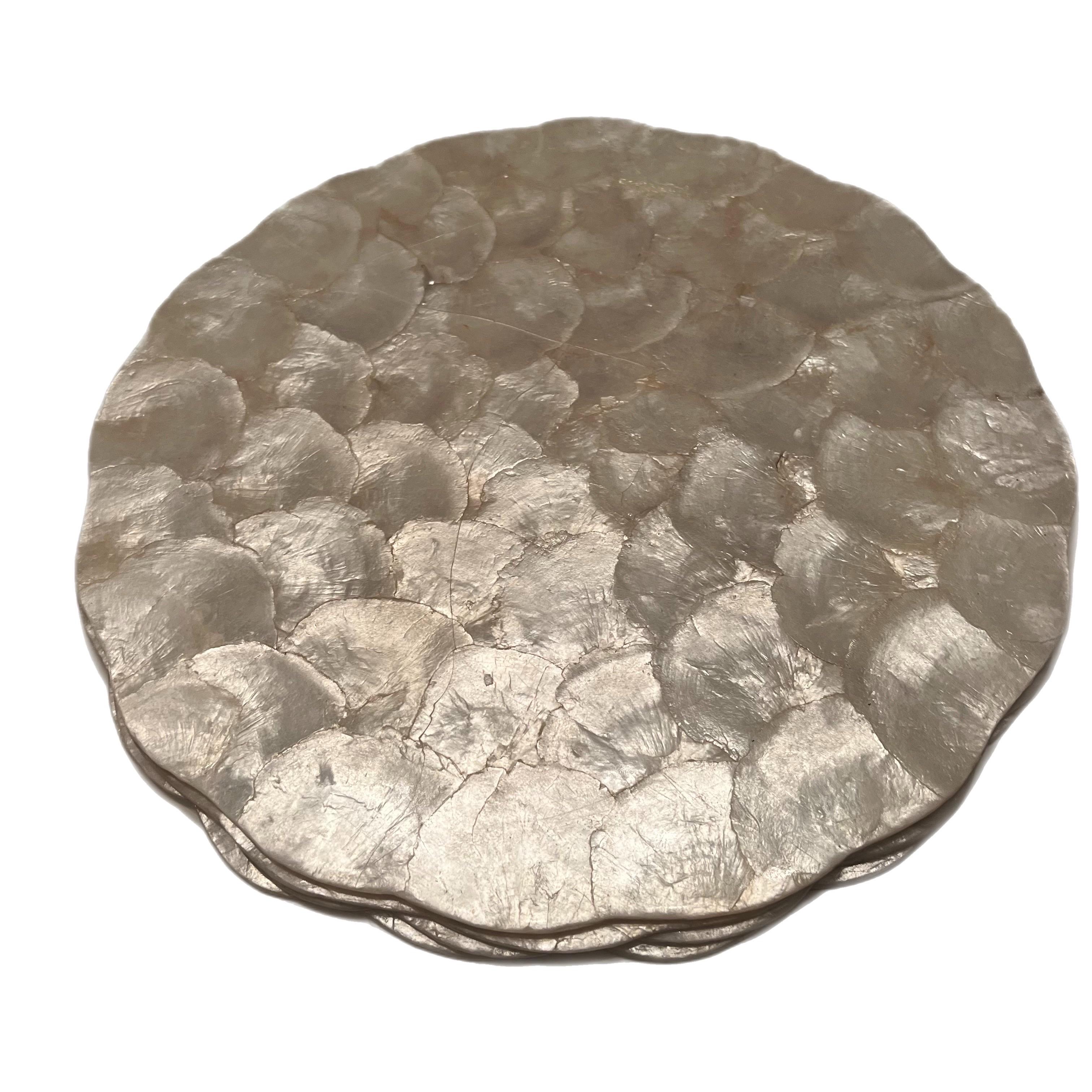 Late 20th Century Set of 6 Handcrafted Capiz Scalloped Placemats, 1970s