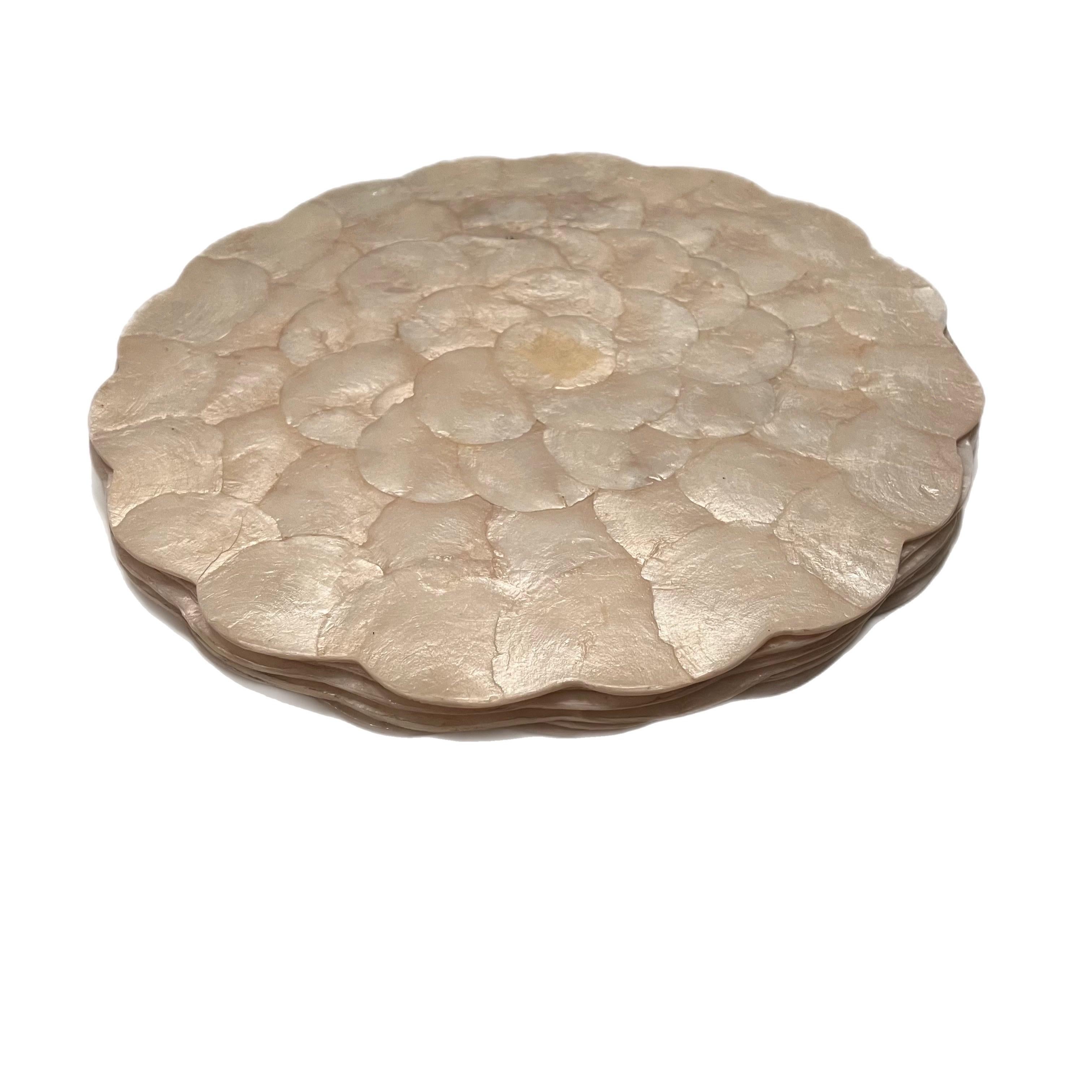 Shell Set of 6 Handcrafted Capiz Scalloped Placemats, 1970s