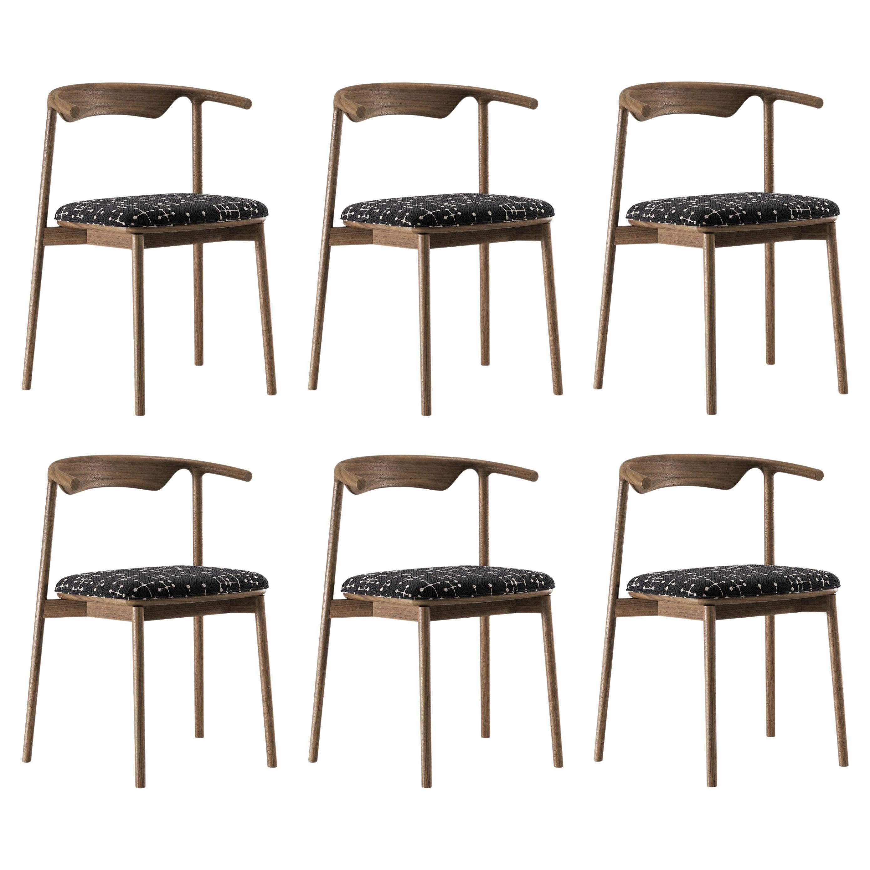Set di 6 sedie da pranzo in legno di noce lavorate a mano in stile moderno scandinavo