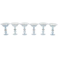 Vintage Set of 6 Handmade Murano Glass Champagne Coupe Glasses