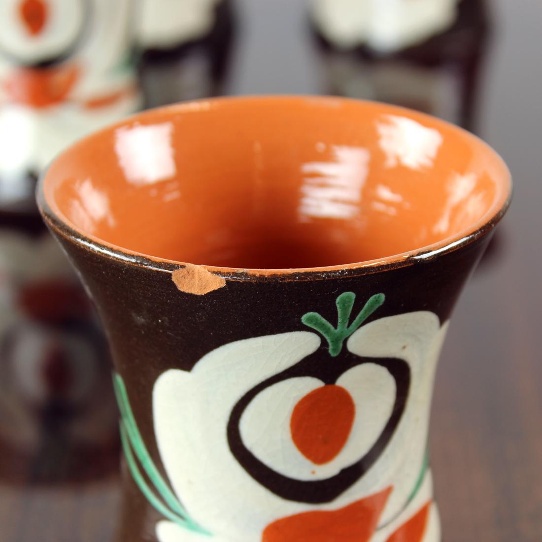 Mid-20th Century Set of 6 Handmade Vintage Cups, Pozdisovce Czechoslovakia, 1950s For Sale