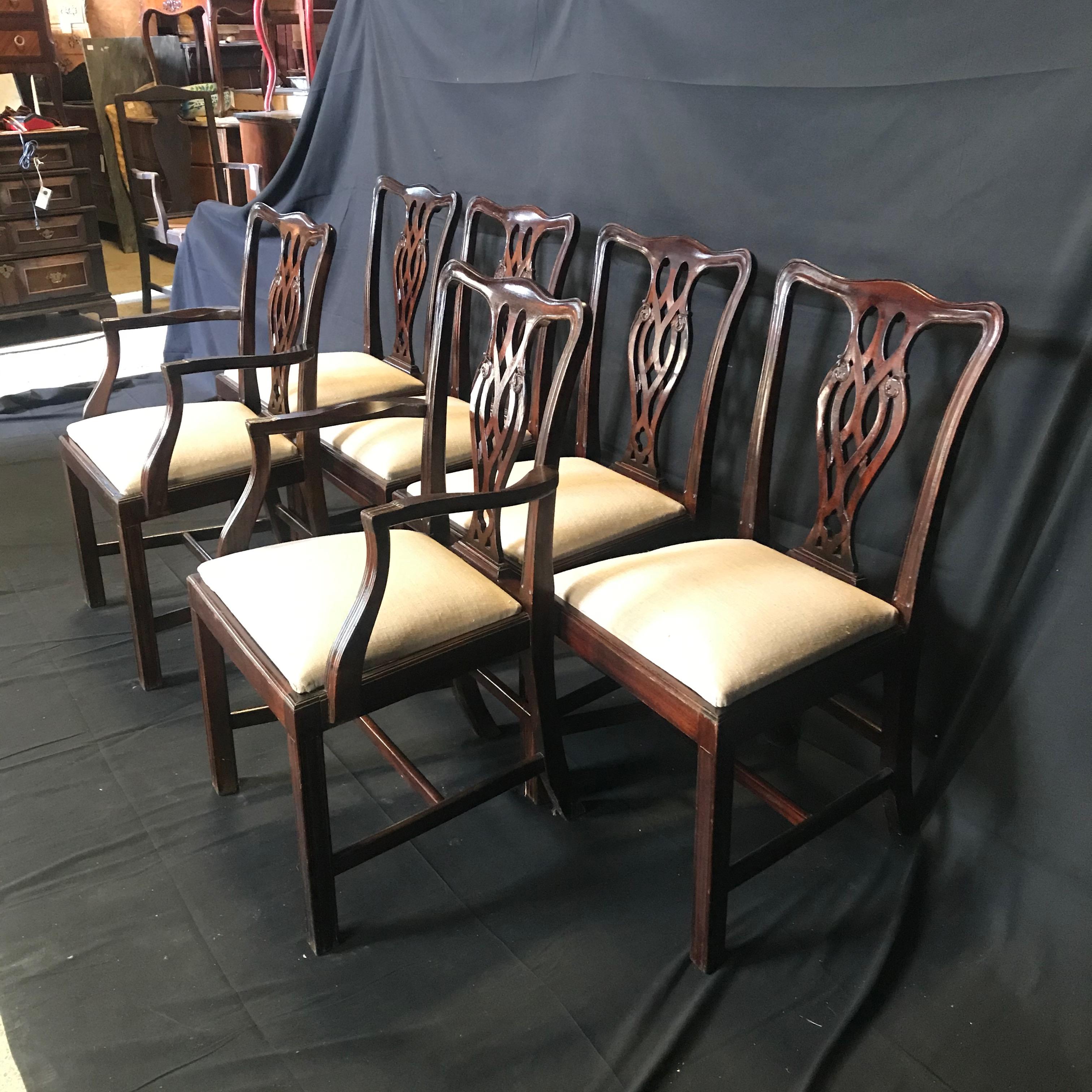 Set of 6 Handsome Fine English Chippendale Style Dining Chairs 7