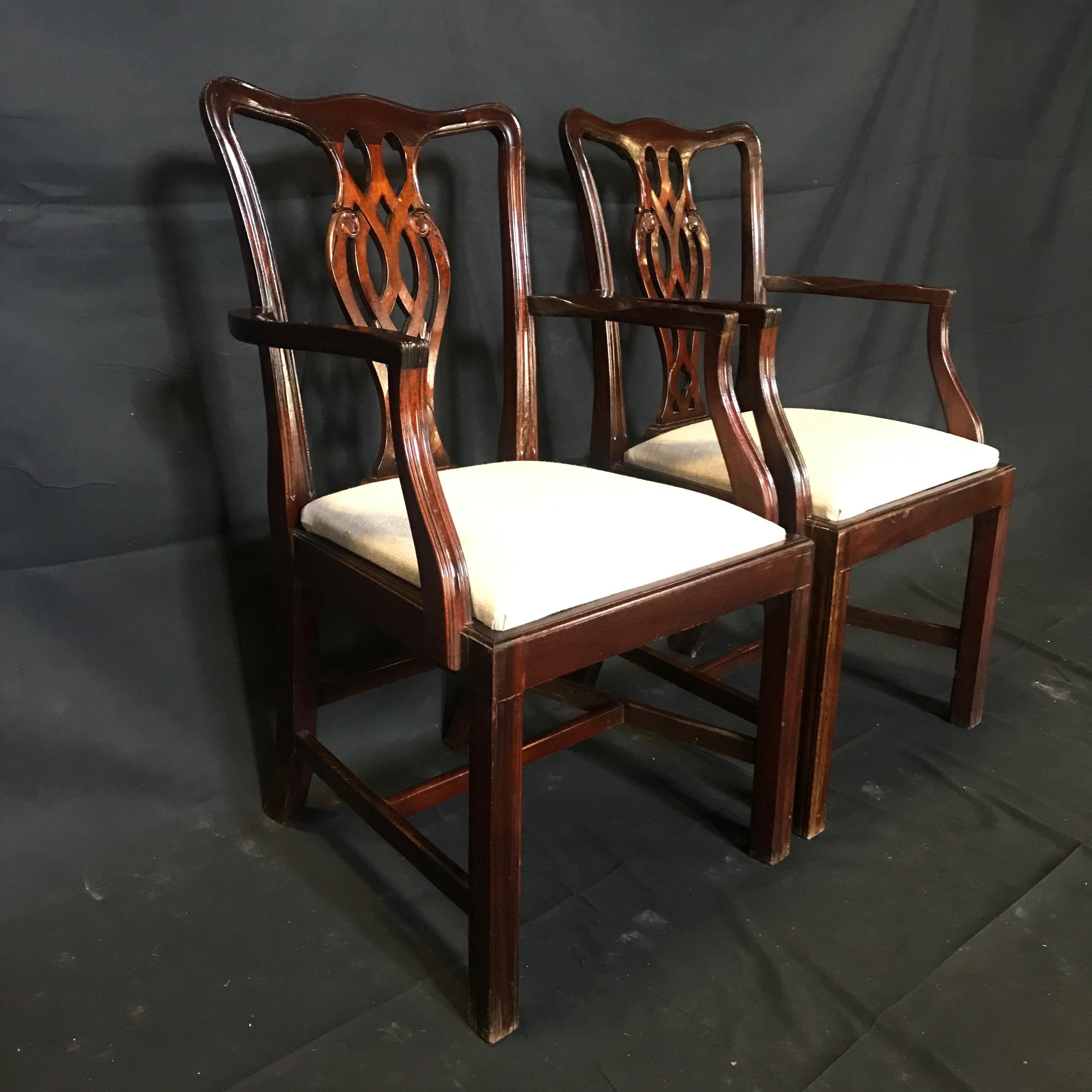 19th Century Set of 6 Handsome Fine English Chippendale Style Dining Chairs