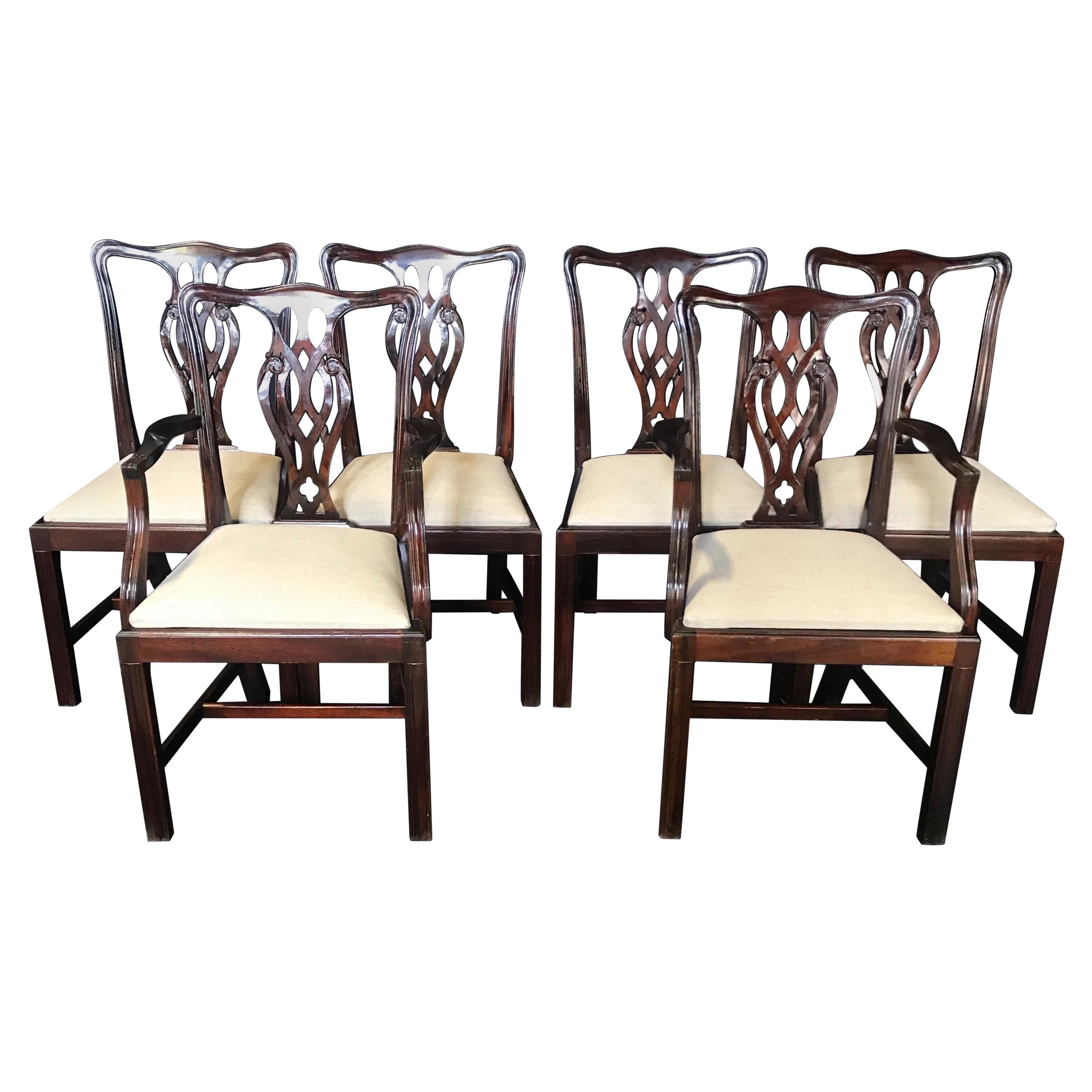 Set of 6 Handsome Fine English Chippendale Style Dining Chairs