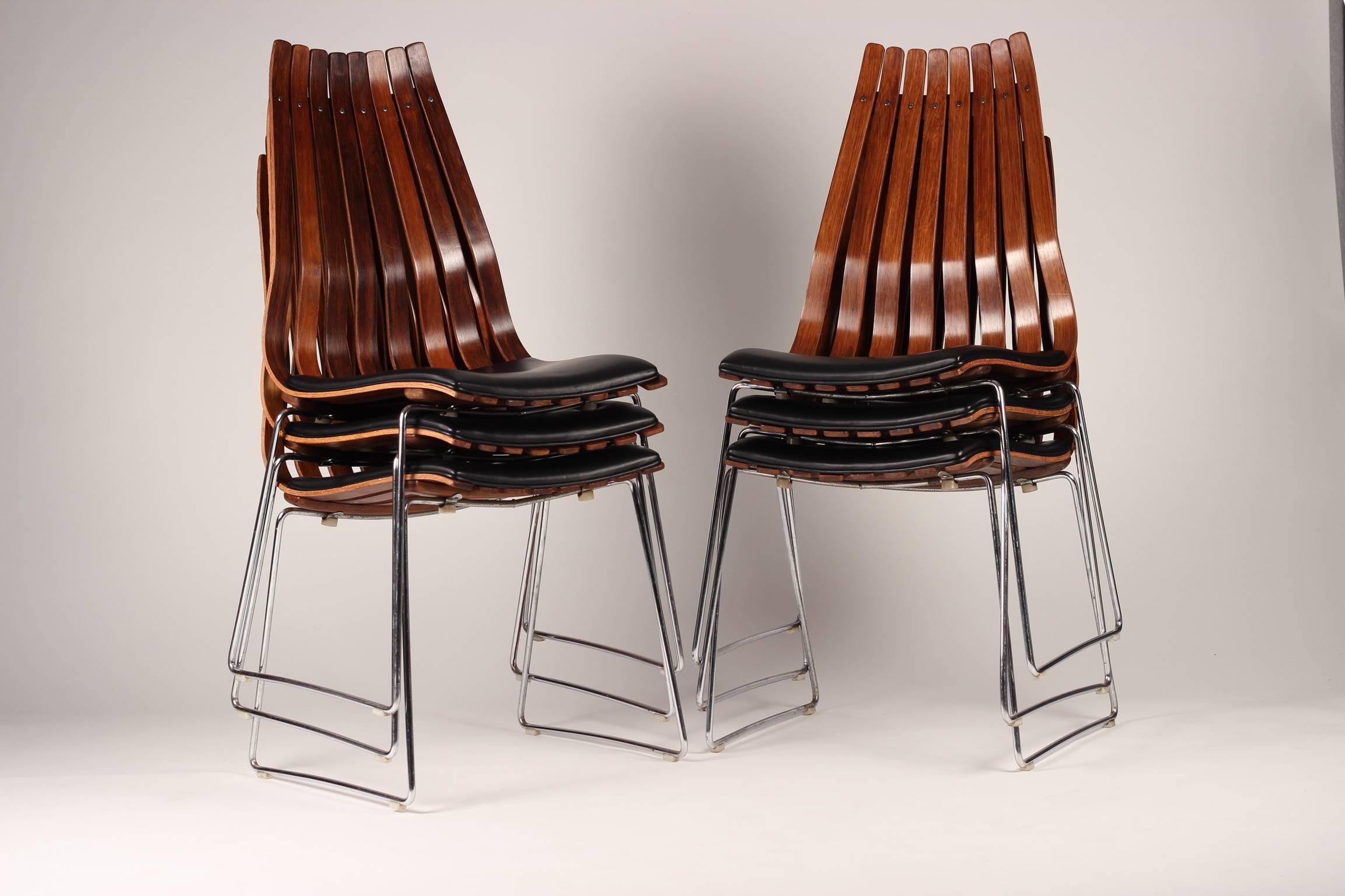 Scandinavian Modern Rosewood Dining Chairs by Hans Brattrud, set of Six. For Sale 1