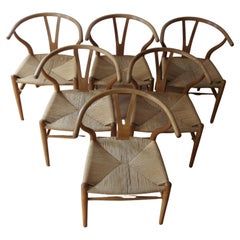 Set of 6 Hans J Wegner Wishbone Ch24 Chair Carl Hanson 1960s Editions in Oak