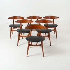 Set of 6 Hans Wegner for Carl Hansen & Son CH33 Chairs in Teak and Black Leather