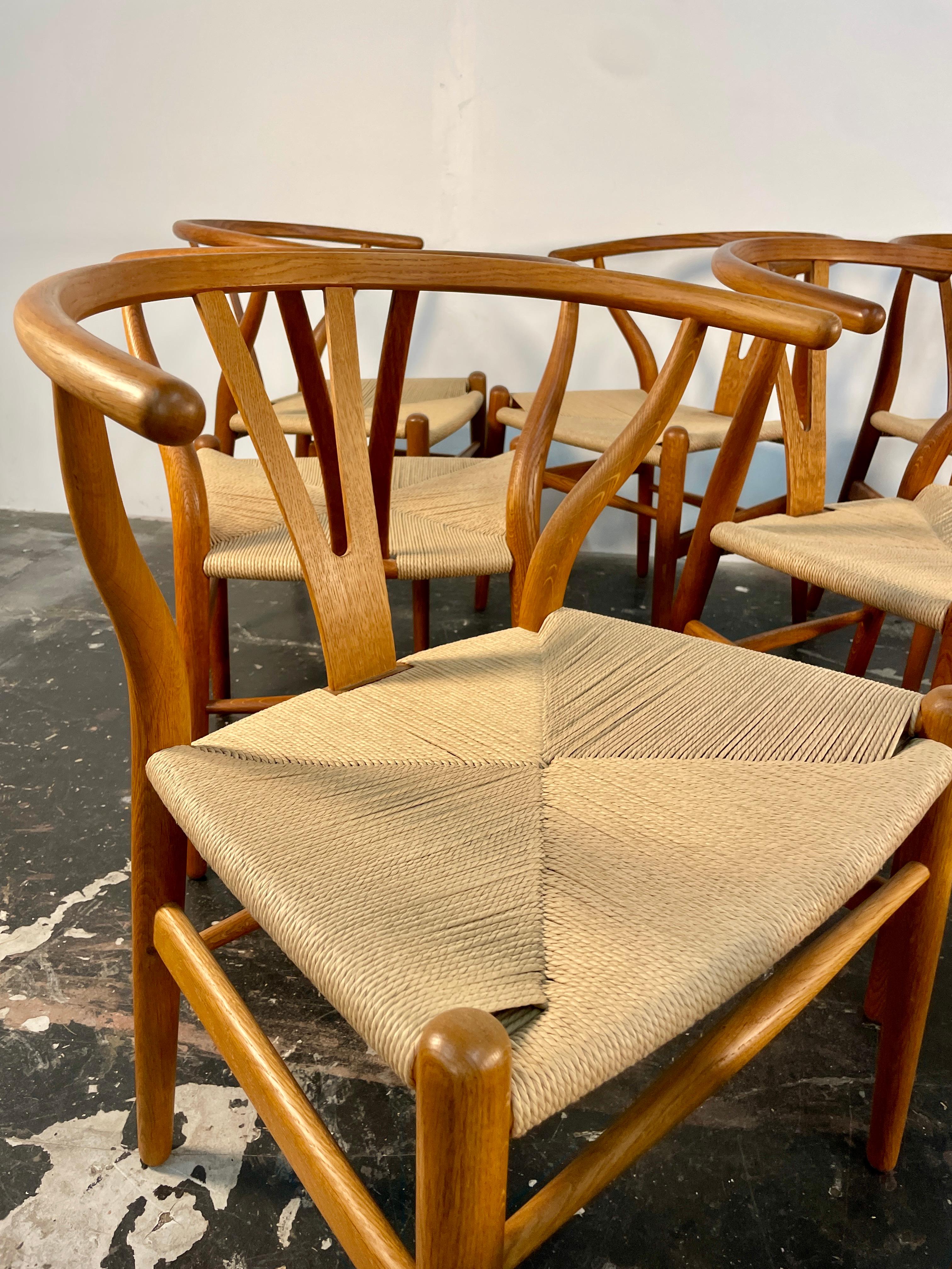 Spago Set di 6 sedie Wishbone di Hans Wegner in Oak, circa anni '50 in vendita