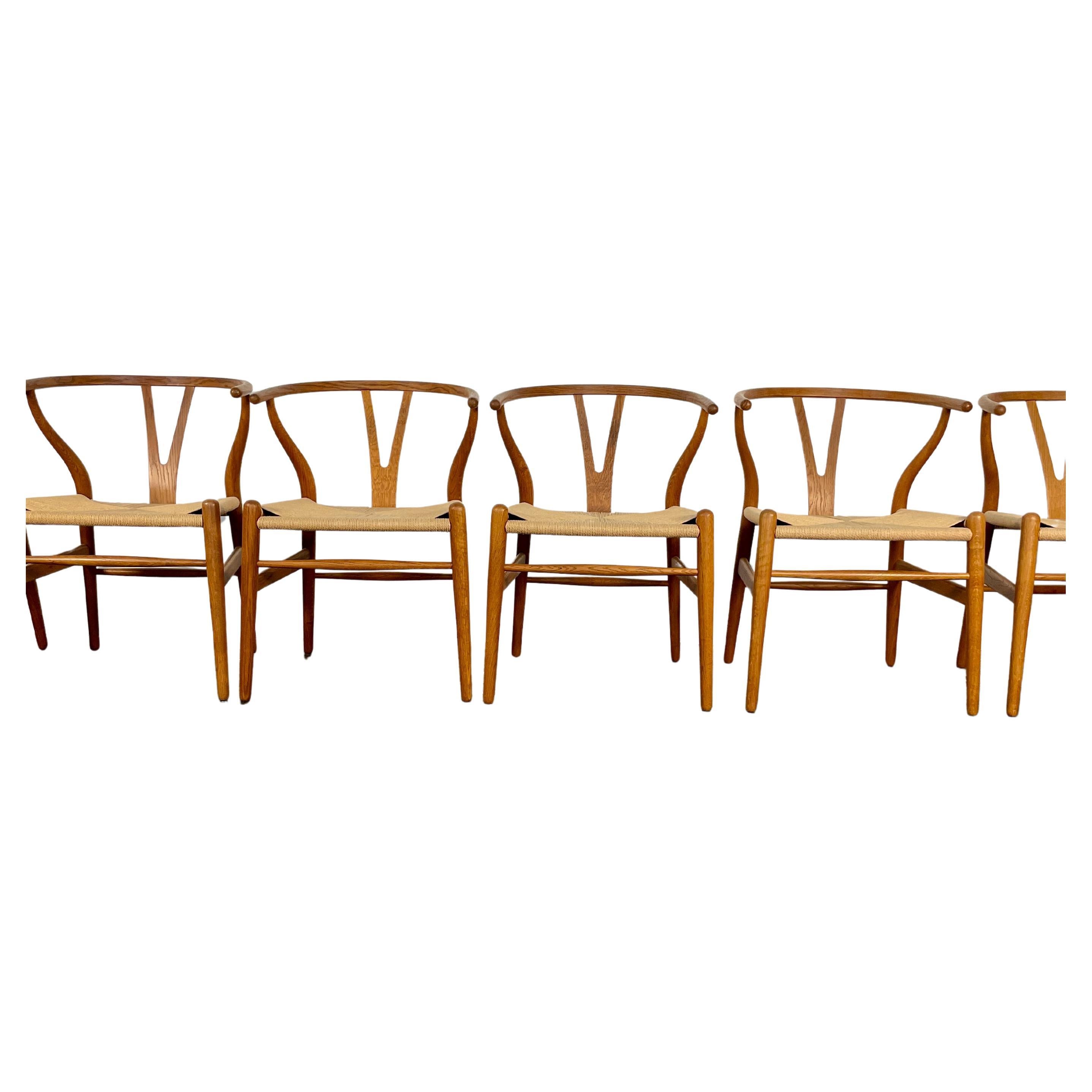 Set of 6 Hans Wegner Wishbone Chairs in Oak circa 1950's