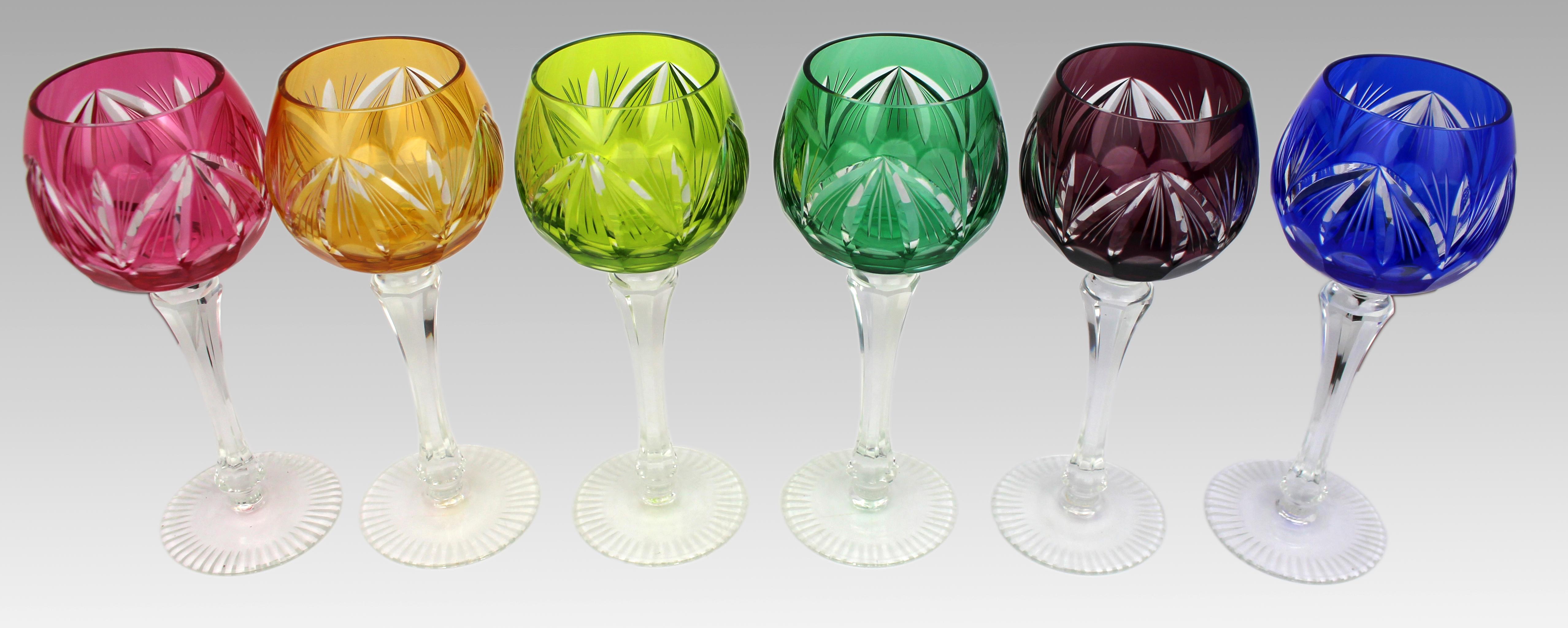 Tchèque Lot de 6 gobelets à vin Harlequin Bohemian en cristal taillé transparent en vente