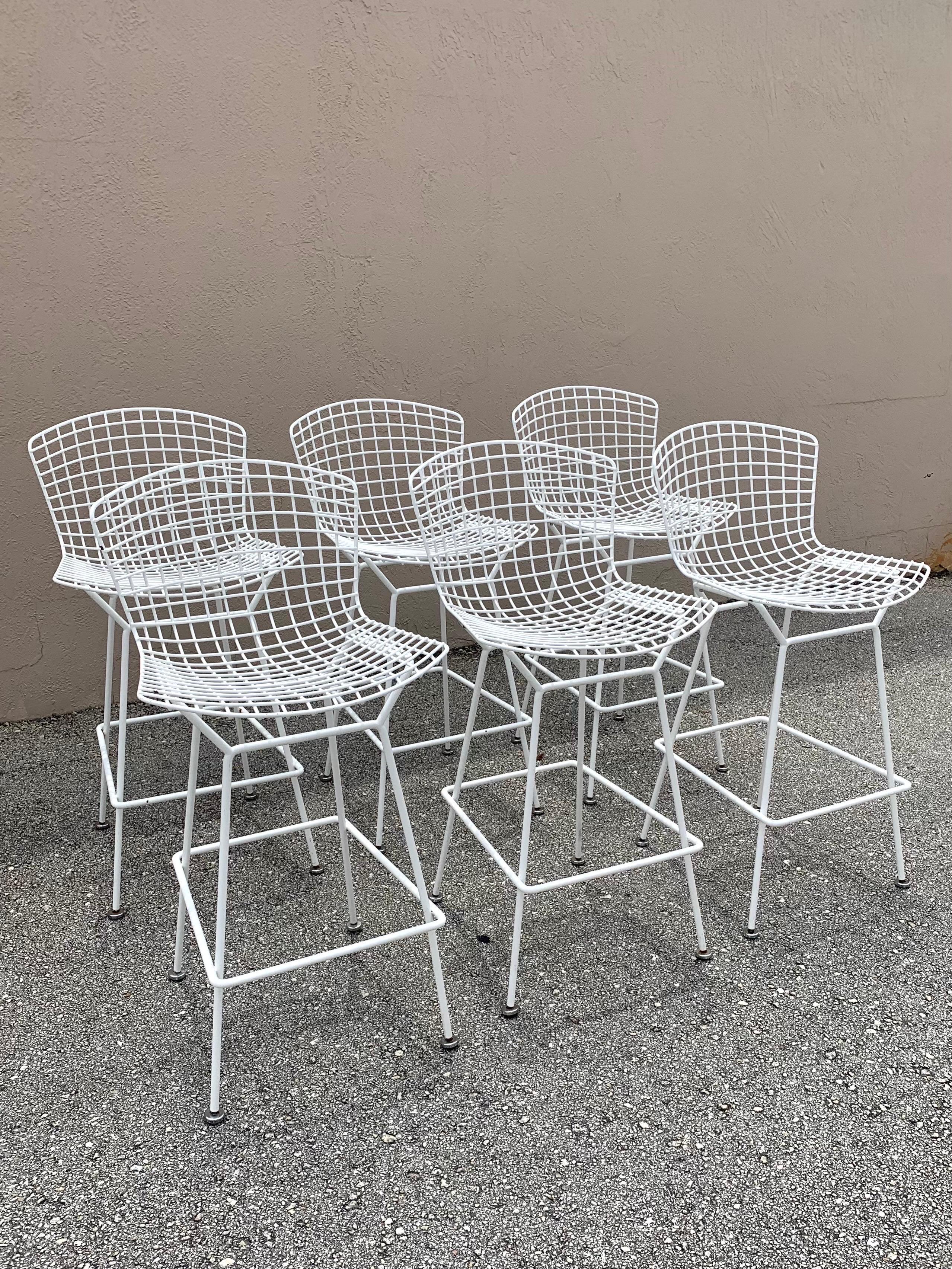 Mid-Century Modern Ensemble de 6 tabourets de bar Harry Bertoia pour Knoll en vente