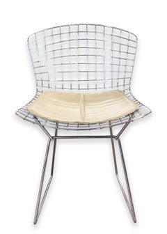 Set of 6 Harry Bertoia for Knoll Wire Side Chairs Tan Leather Mid Century Modern