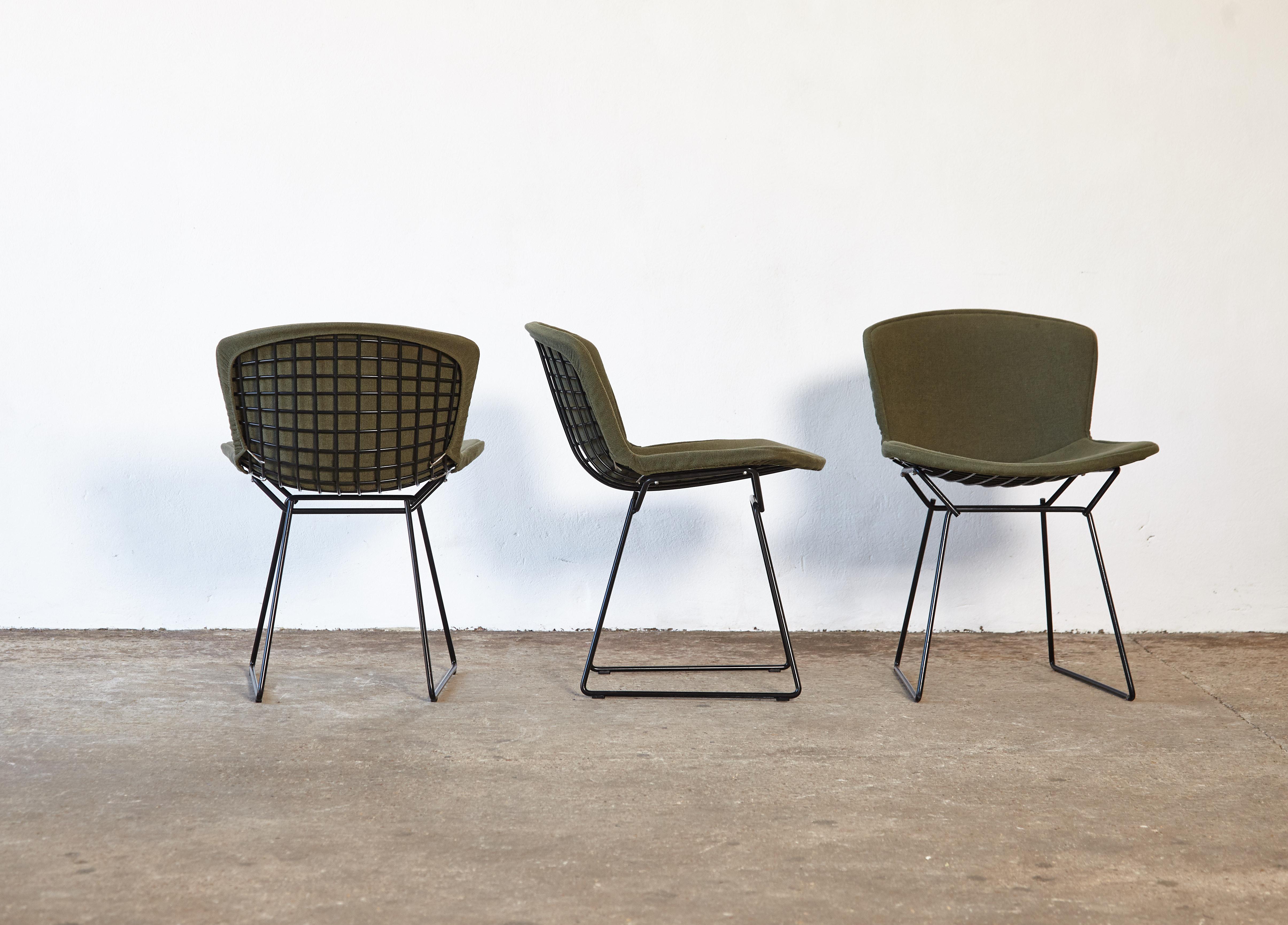Mid-Century Modern Set of 6 Harry Bertoia Wire Chairs with Original Green Seat Covers, Knoll, USA