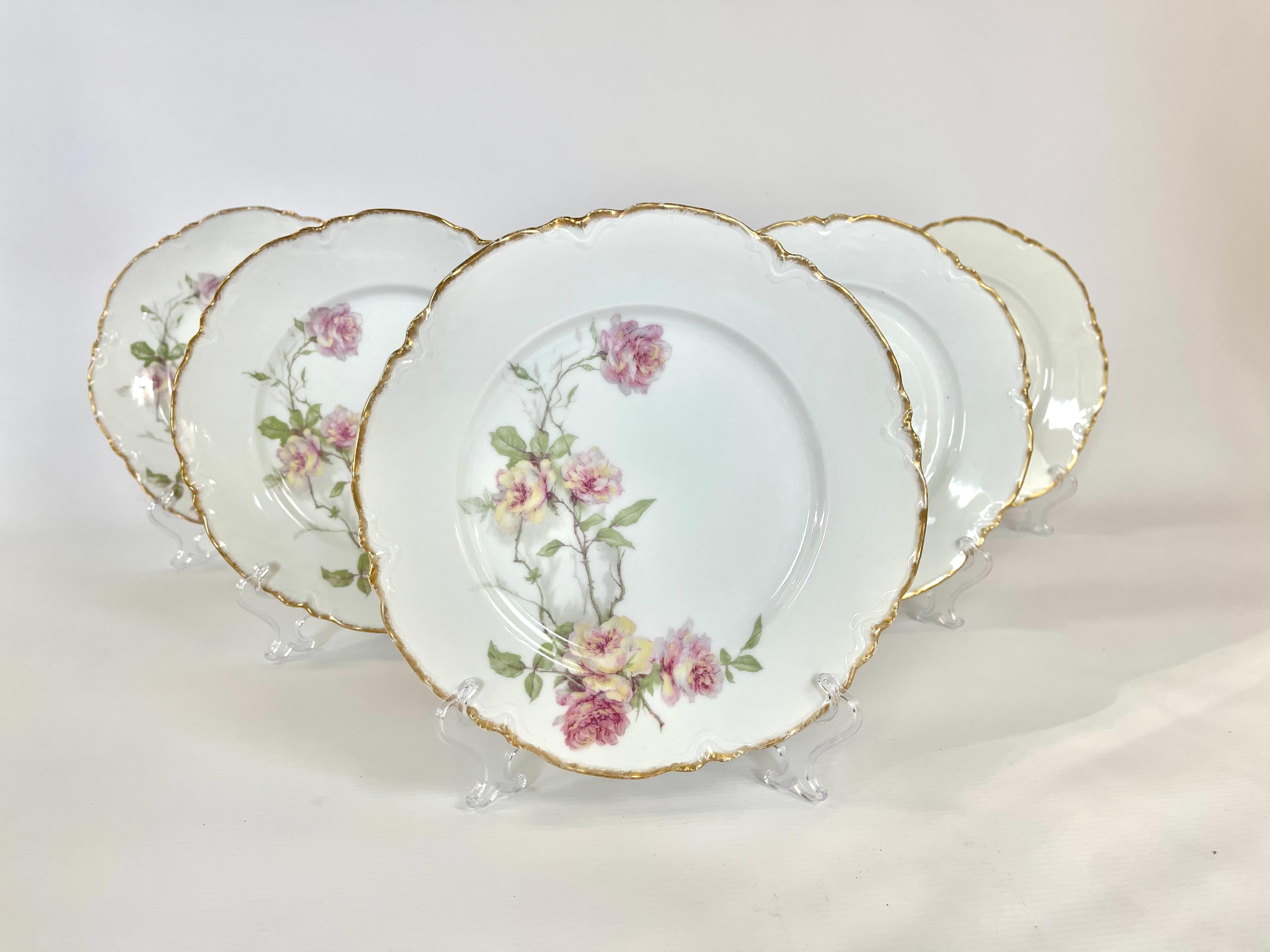 Mejora tu experiencia gastronómica con este exquisito juego de seis platos llanos de Haviland Limoges, con el elegante motivo 