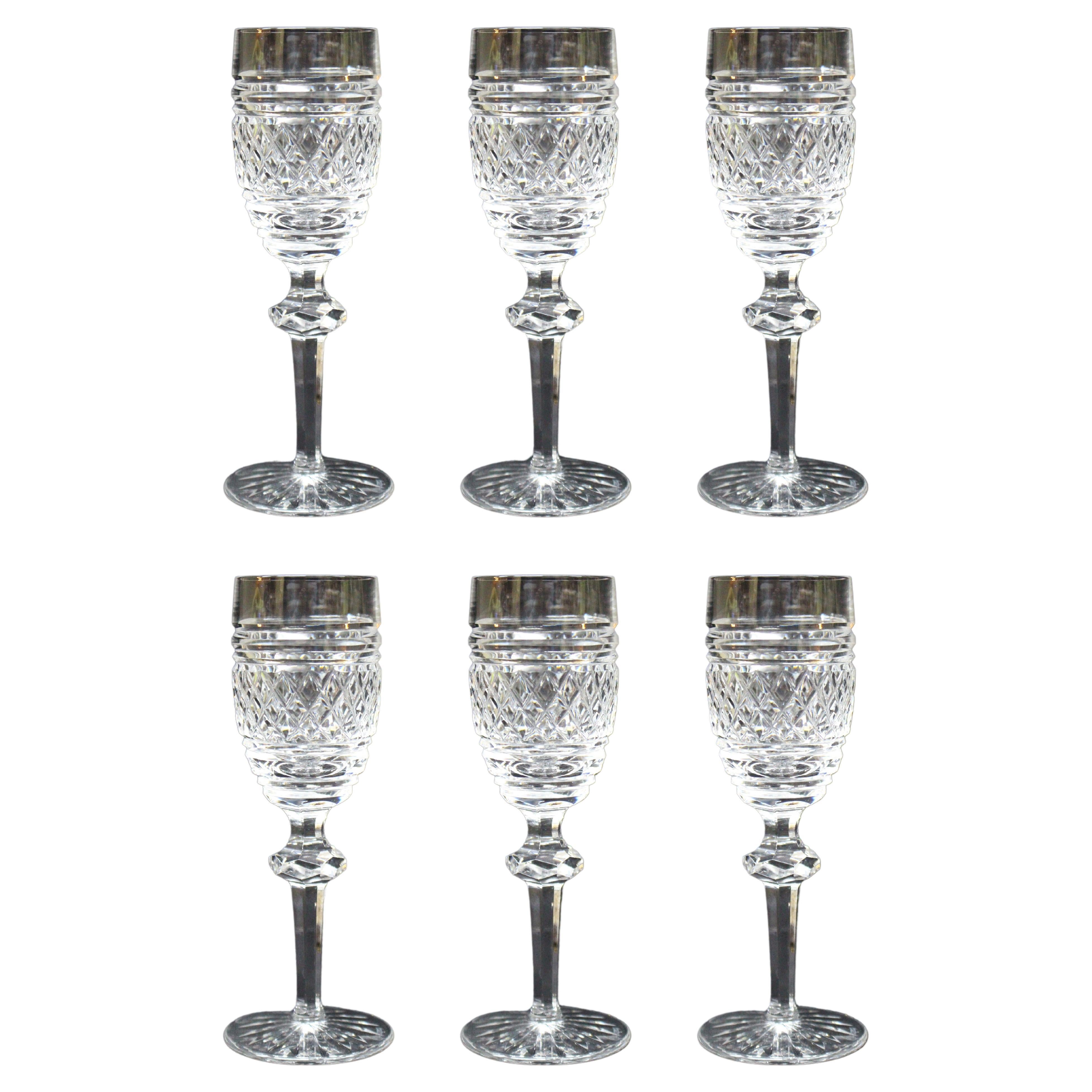 Set of 6 Heavily Cut Waterford Knopped Stem Port Glasses For Sale