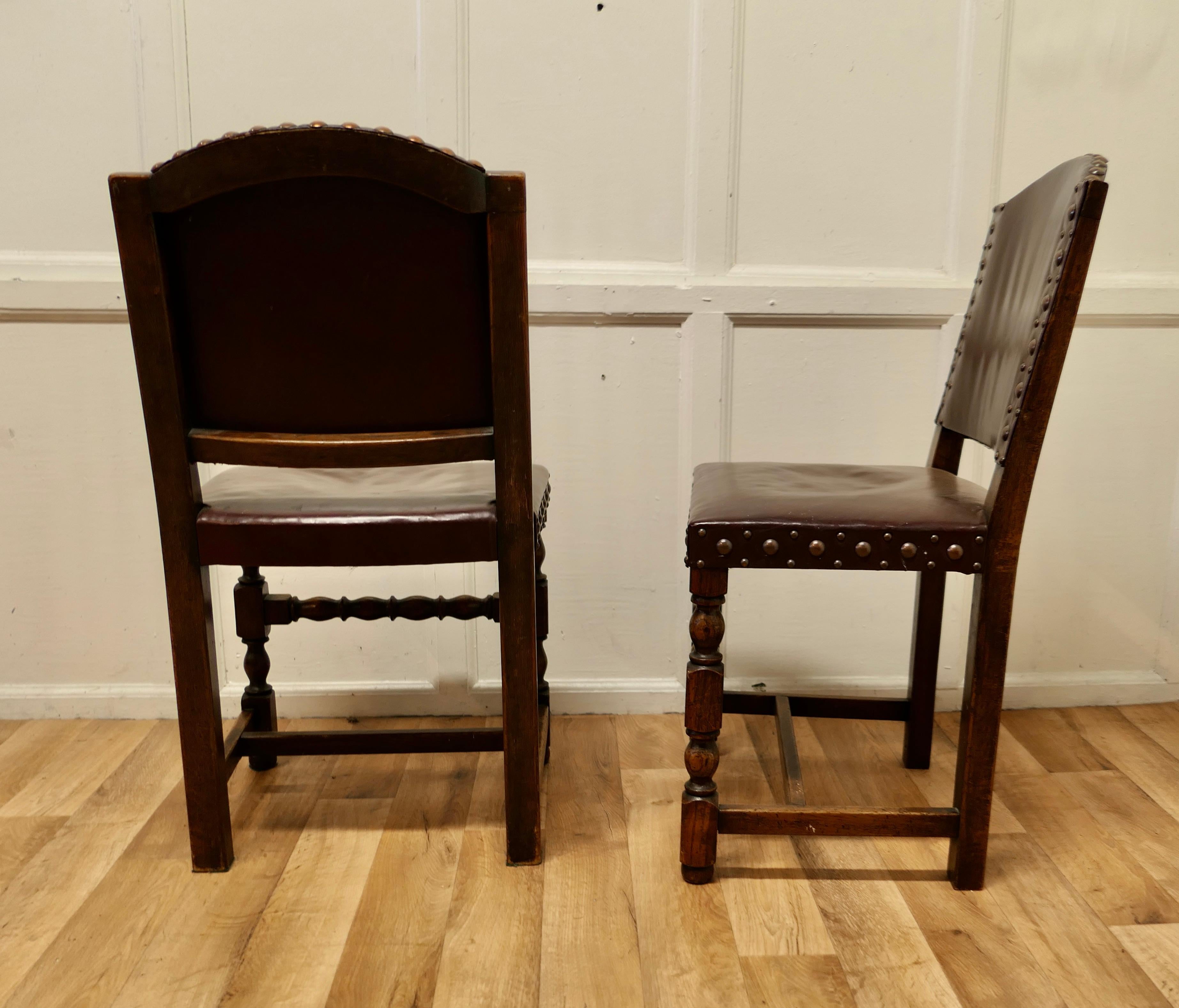 19th Century Set of 6 Heavy Arts and Crafts Gothic Oak and Leather Dining or Boardroom Chairs