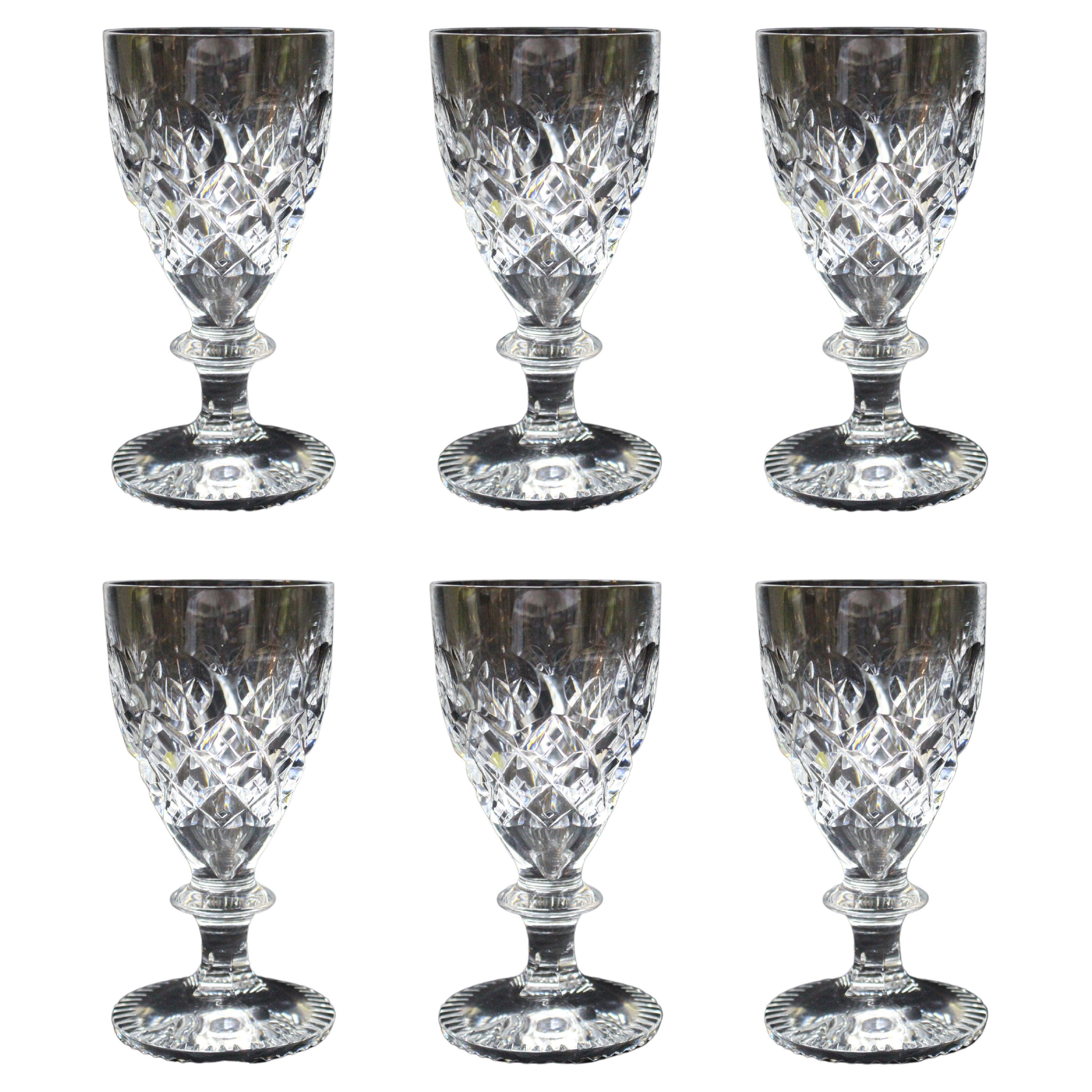 Set of 6 Heavy Cut Glass English Wine Glasses For Sale