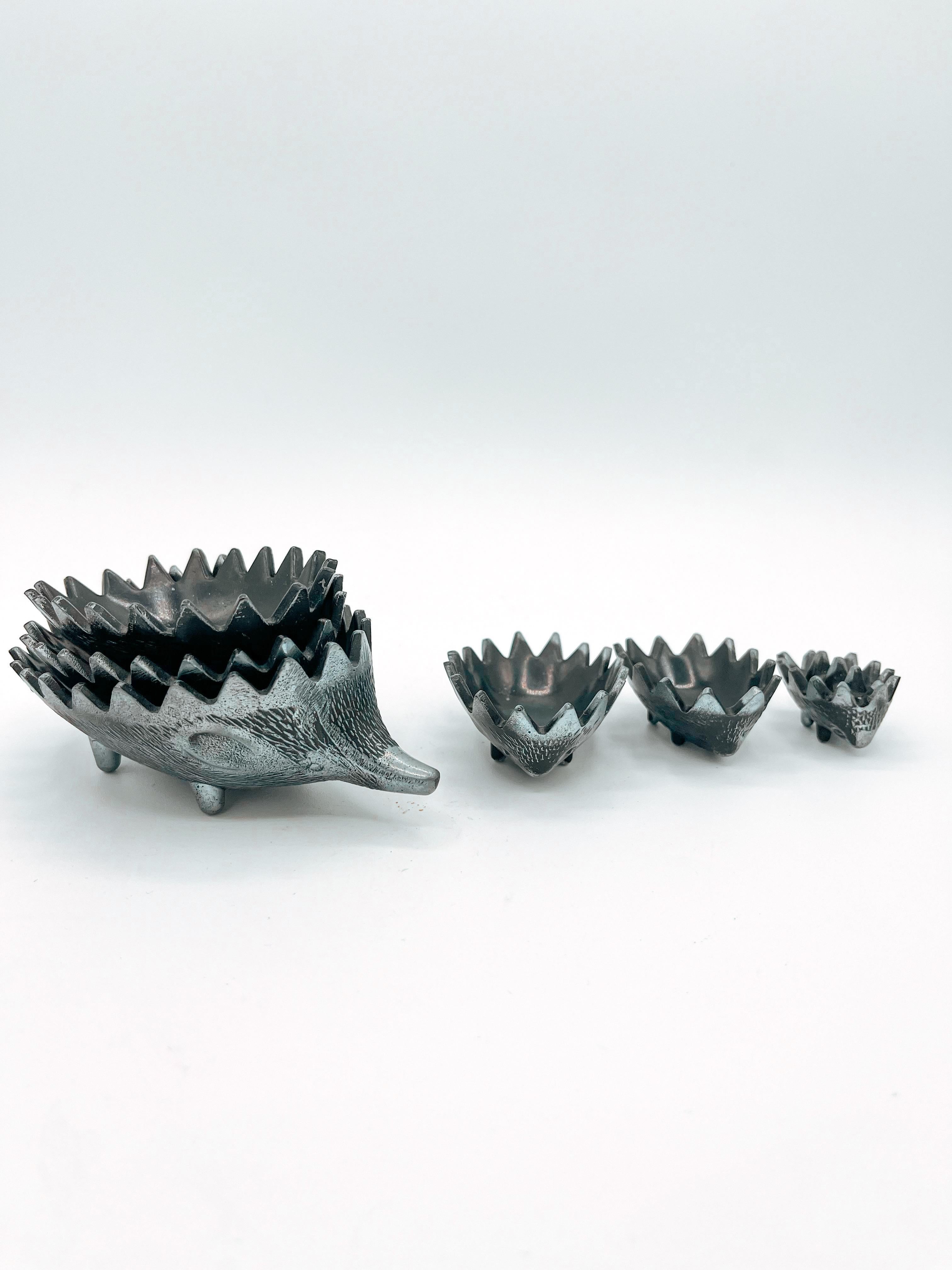 Austrian Set of 6 Hedgehog Sculptures Ashtray in the Manner of Walter Bosse Stackable