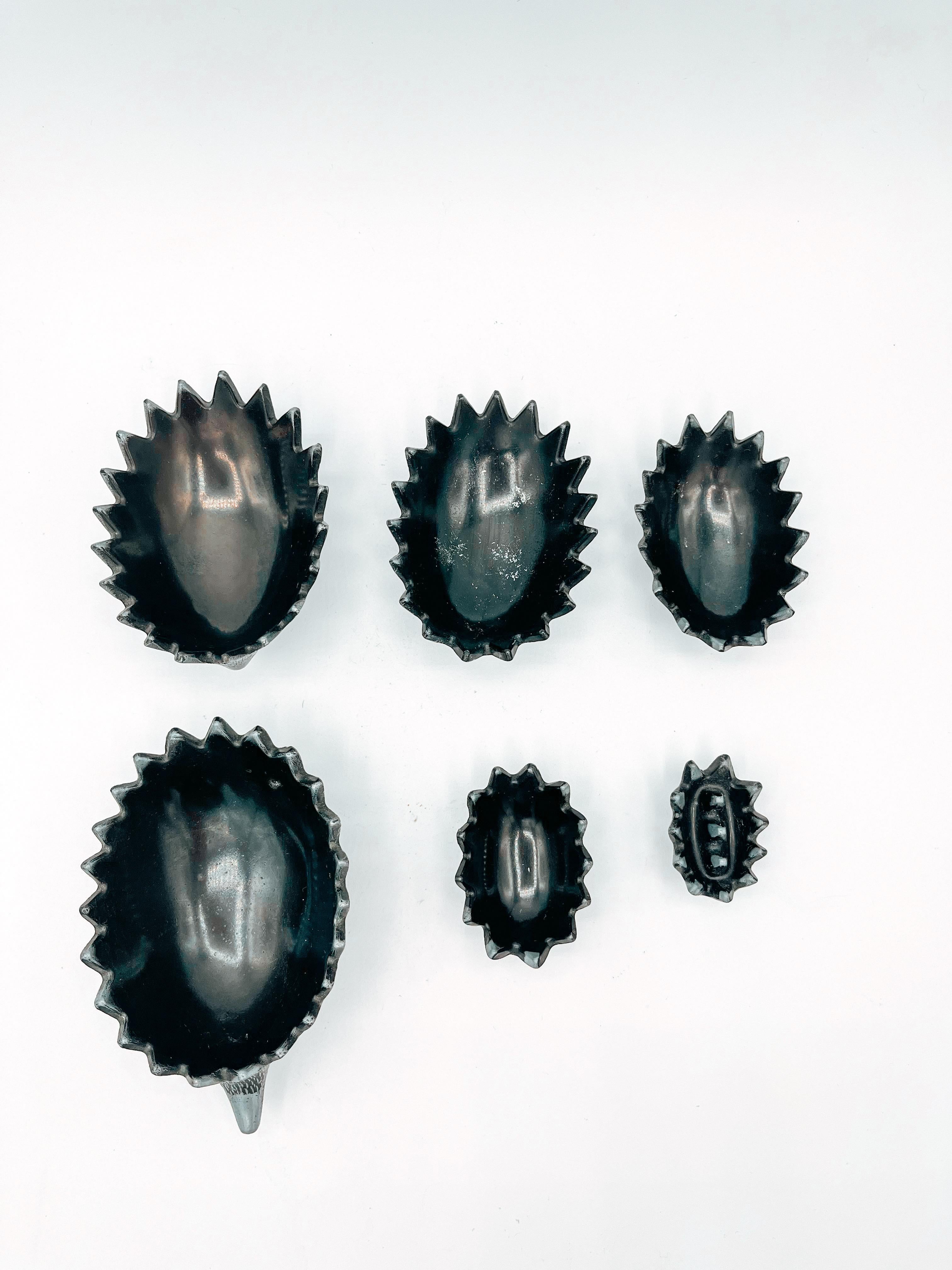 Aluminum Set of 6 Hedgehog Sculptures Ashtray in the Manner of Walter Bosse Stackable