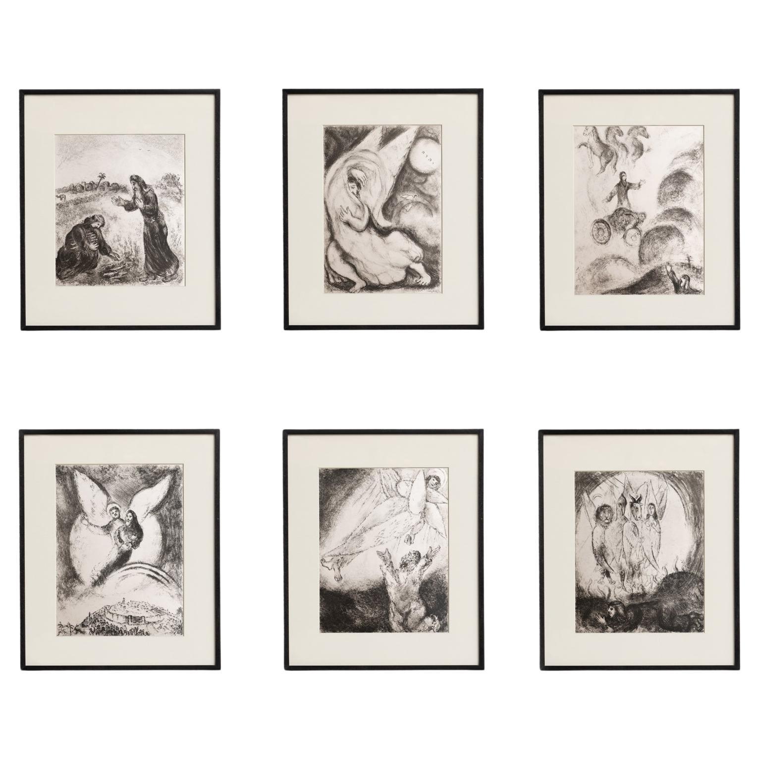 Conjunto de 6 grabados en heliograbado de Marc Chagall de su icónica serie bíblica en venta