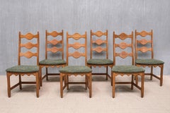 Set of 6 Henning Kjærnulf Dining Chairs in Oak and Pierre Frey Tweed, 1960s