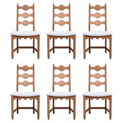 6 Henning Kjærnulf Esszimmerstühle, Eiche und Rubelli Bouclé, Dänemark, 1960er Jahre