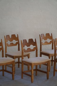 Set of 6 Henning Kjærnulf "Razorblade" Chairs in Oak & Hessian, 1960s