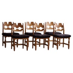 Set of 6 Henning Kjærnulf "Razorblade" Chairs in Oak 
Lambswool, 1960s