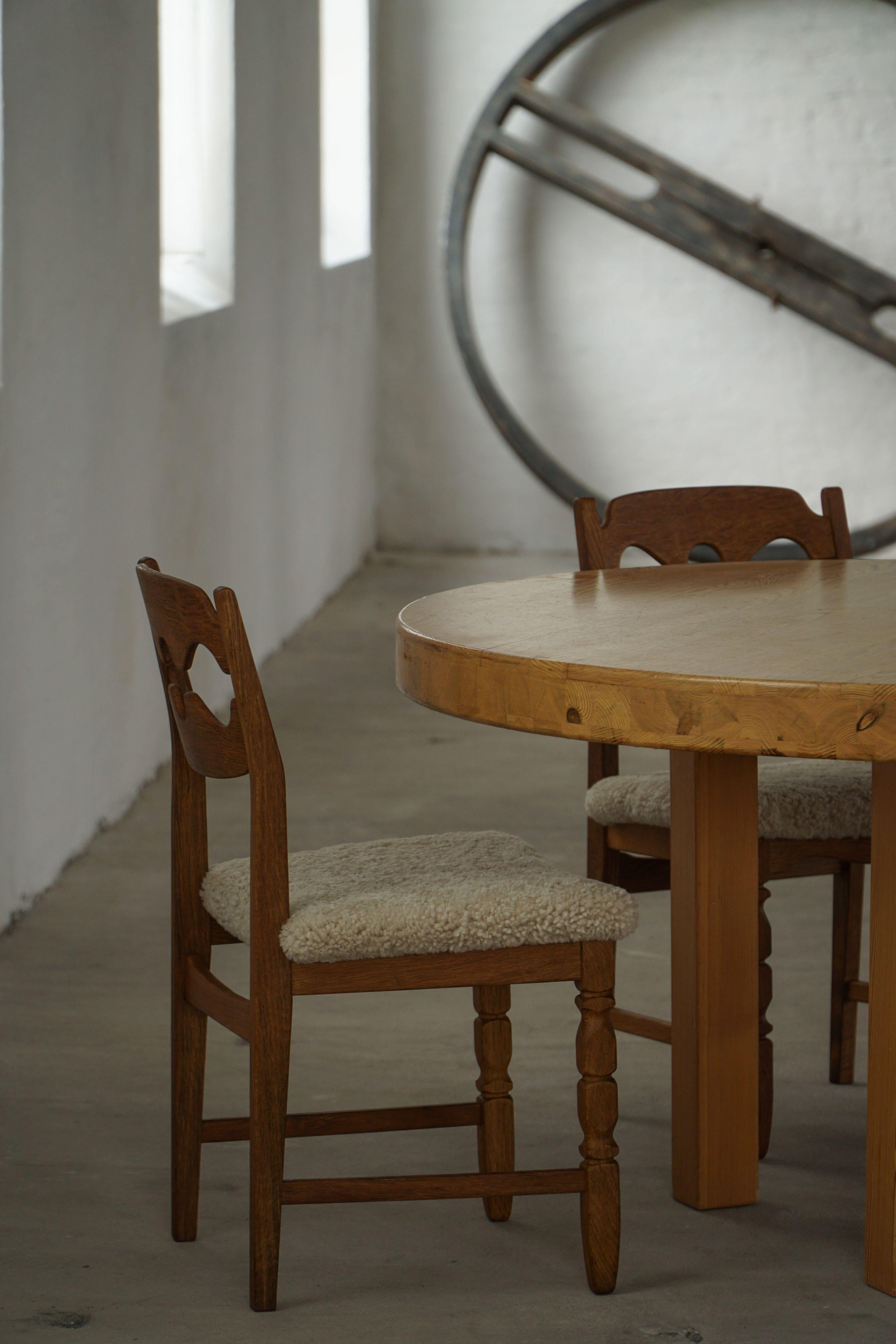 Set of 6 Henning Kjærnulf “Razorblade” Dining Chairs in Oak & Lambswool, 1960s For Sale 5