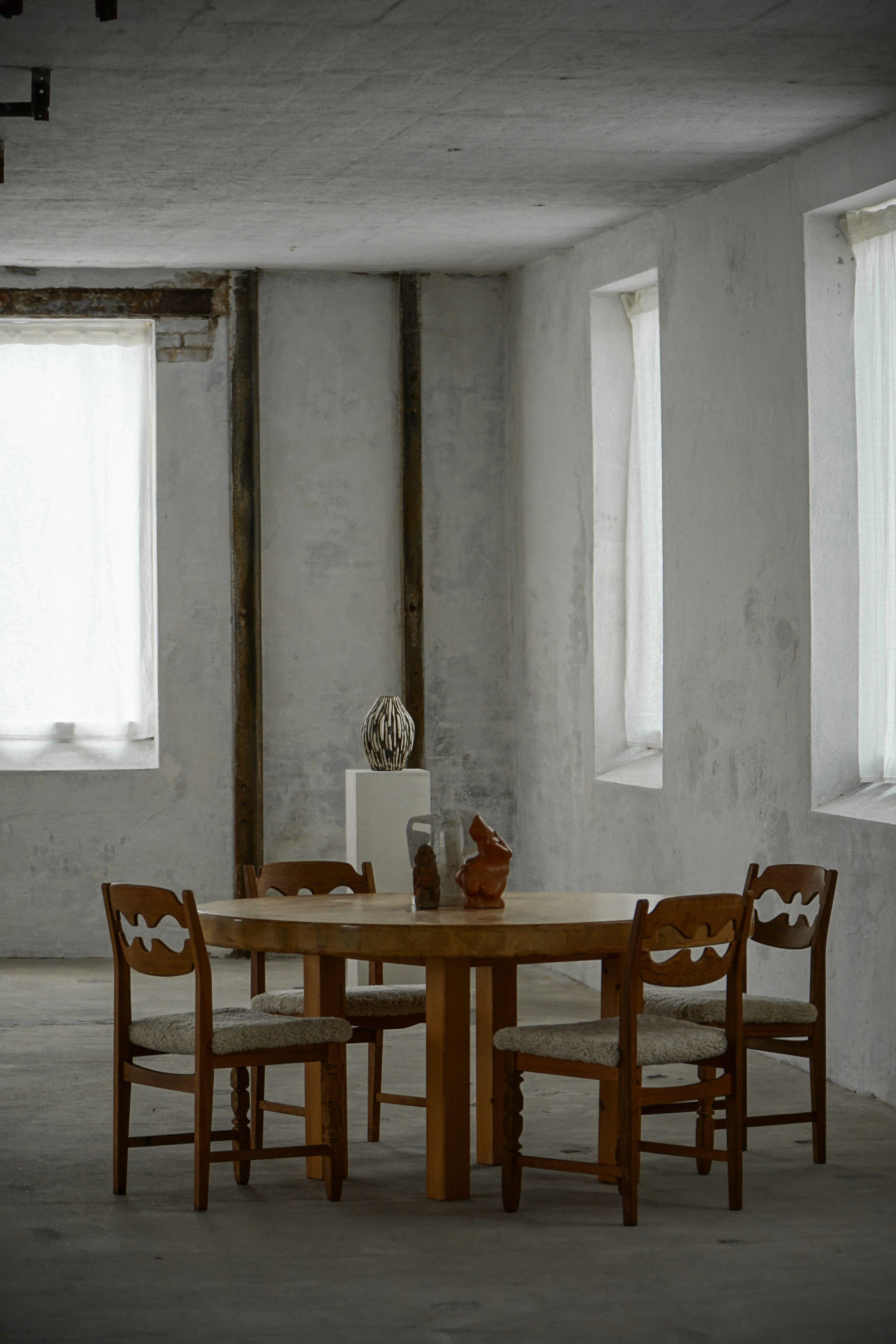 Set of 6 Henning Kjærnulf “Razorblade” Dining Chairs in Oak & Lambswool, 1960s For Sale 6