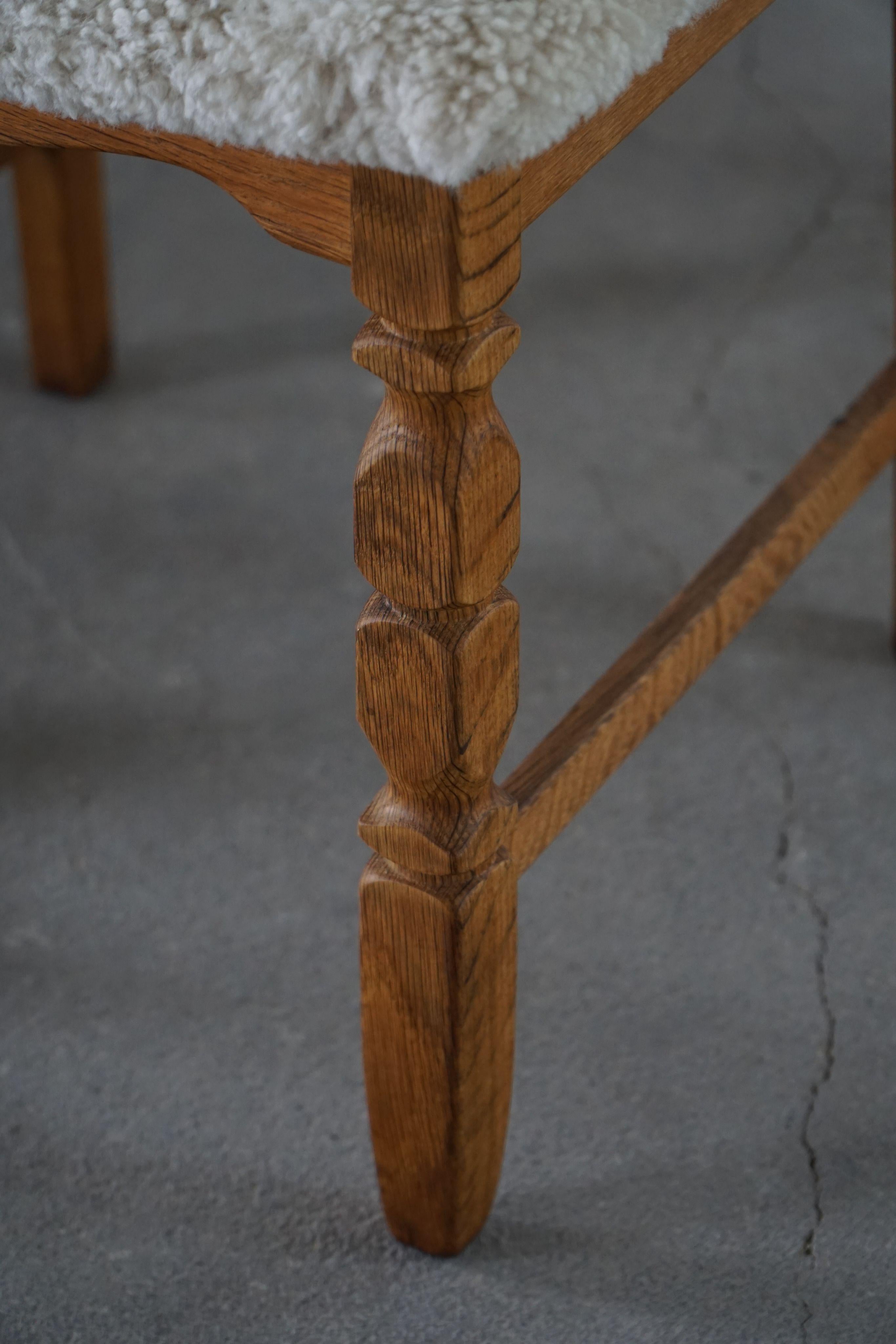 Set of 6 Henning Kjærnulf “Razorblade” Dining Chairs in Oak & Lambswool, 1960s For Sale 9