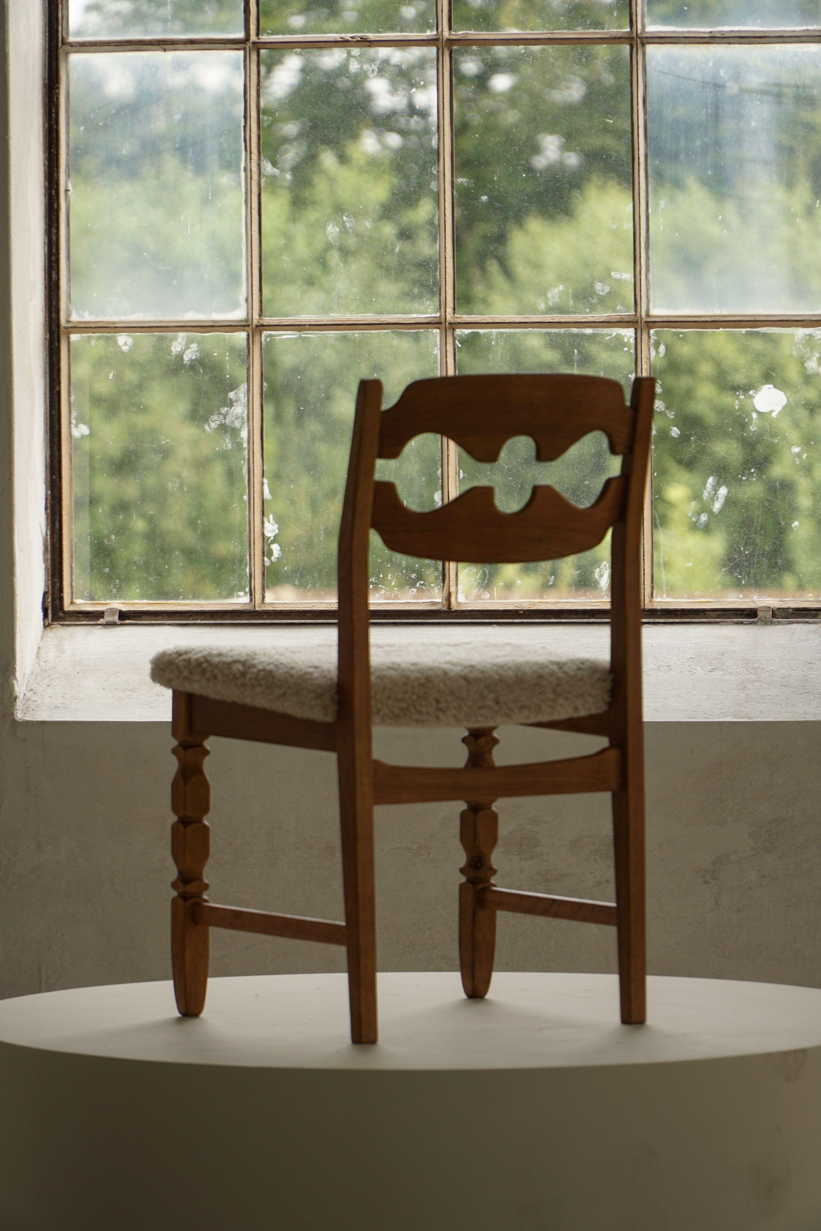 Set of 6 Henning Kjærnulf “Razorblade” Dining Chairs in Oak & Lambswool, 1960s For Sale 10
