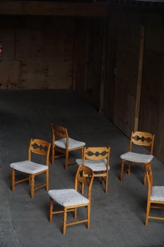 Set of 6 Henning Kjærnulf “Razorblade” Dining Chairs in Oak & Lambswool, 1960s