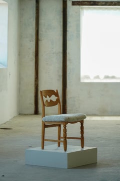 Set of 6 Henning Kjærnulf “Razorblade” Dining Chairs in Oak & Lambswool, 1960s