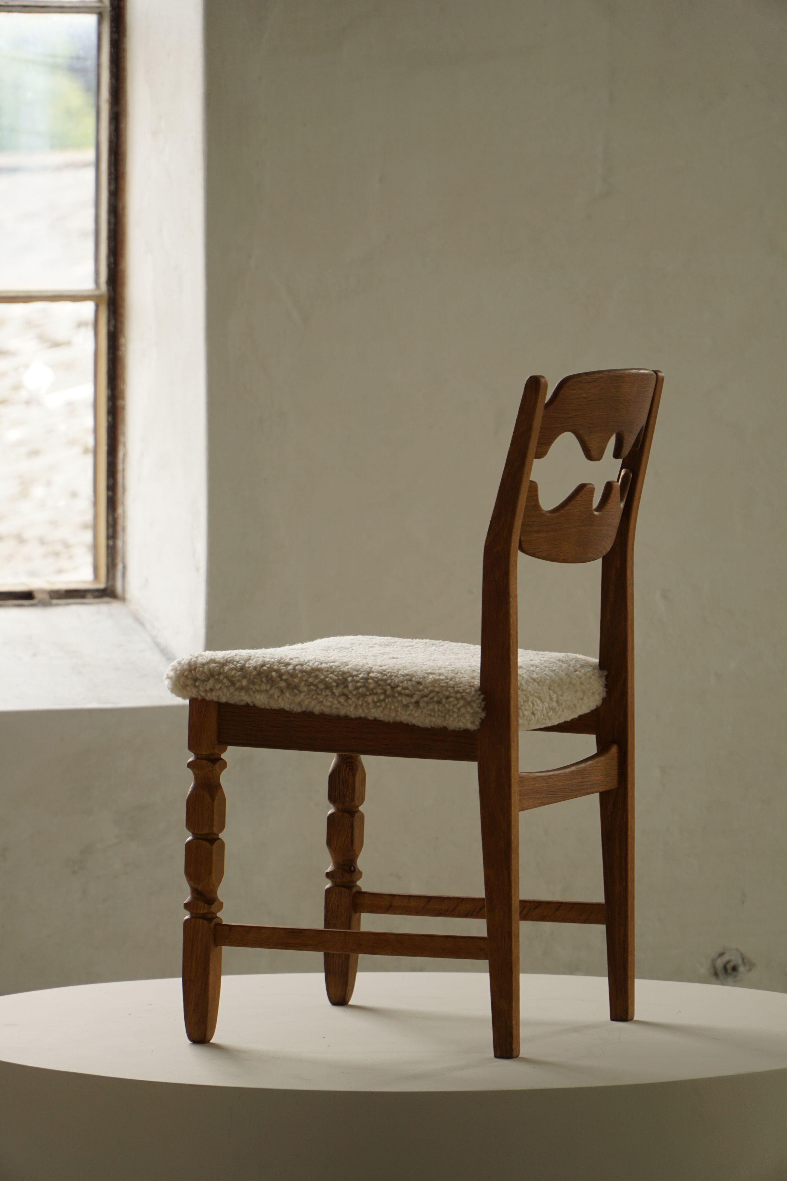20th Century Set of 6 Henning Kjærnulf “Razorblade” Dining Chairs in Oak & Lambswool, 1960s For Sale
