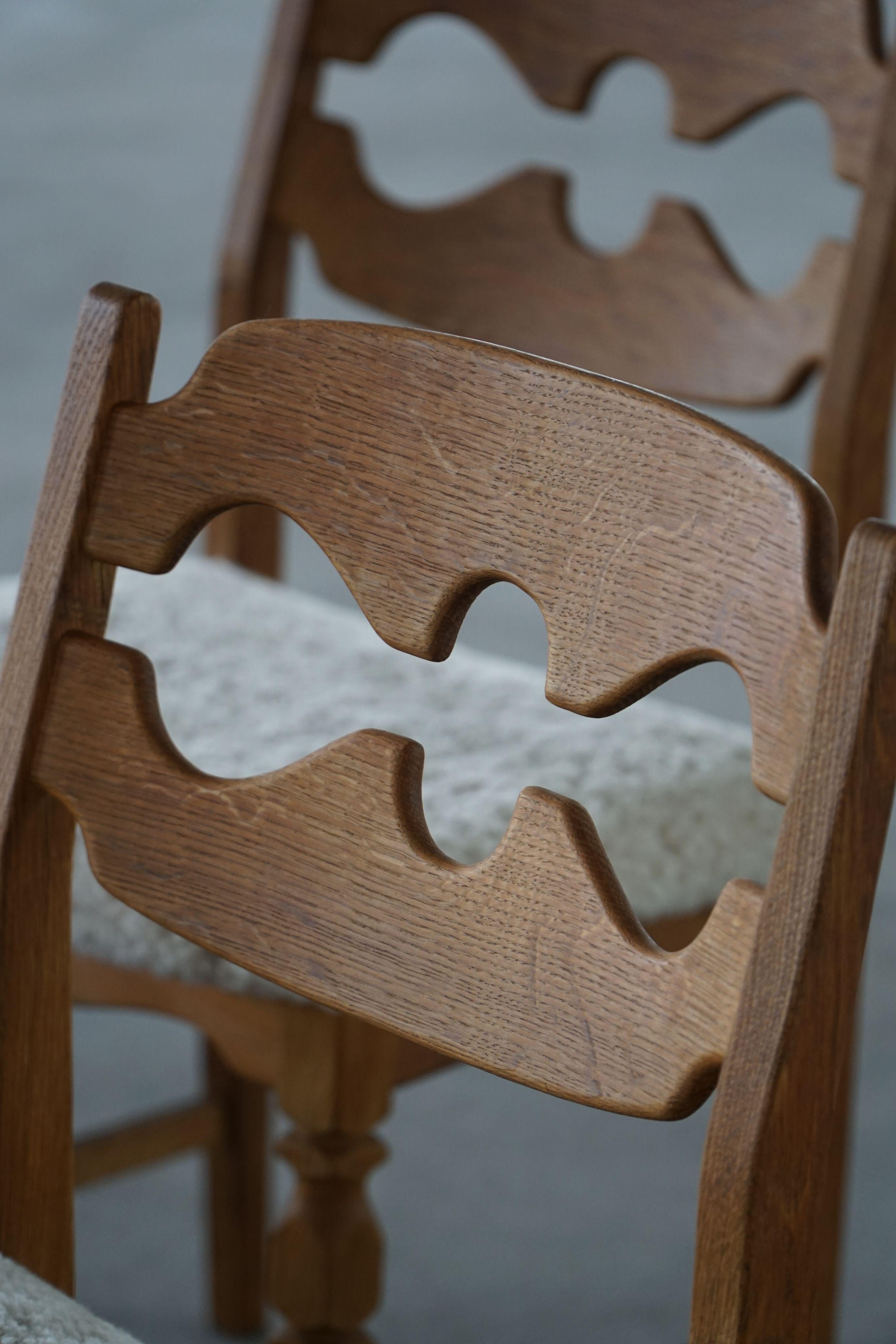 Set of 6 Henning Kjærnulf “Razorblade” Dining Chairs in Oak & Lambswool, 1960s For Sale 4