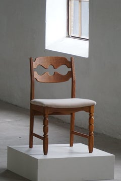 Lot de 6 chaises de salle à manger « Razorblade » de Henning Kjærnulf en Oak et mohair, années 1960