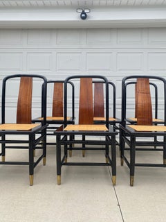 Set of 6 Henredon Scene III Lacquer and Burl Dining Chairs