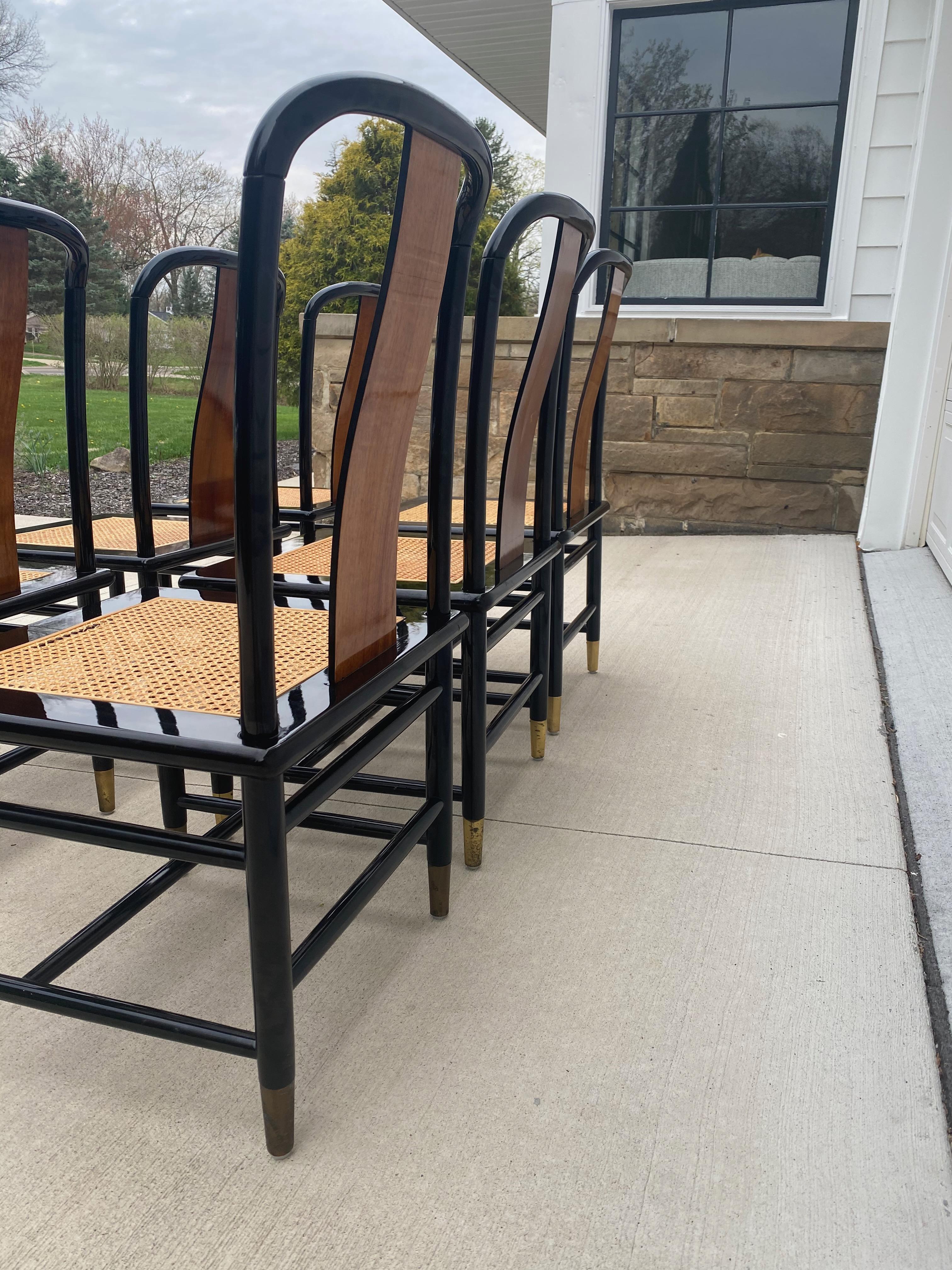 Set of 6 Henredon Scene III Lacquer and Burl Dining Chairs In Good Condition In Medina, OH