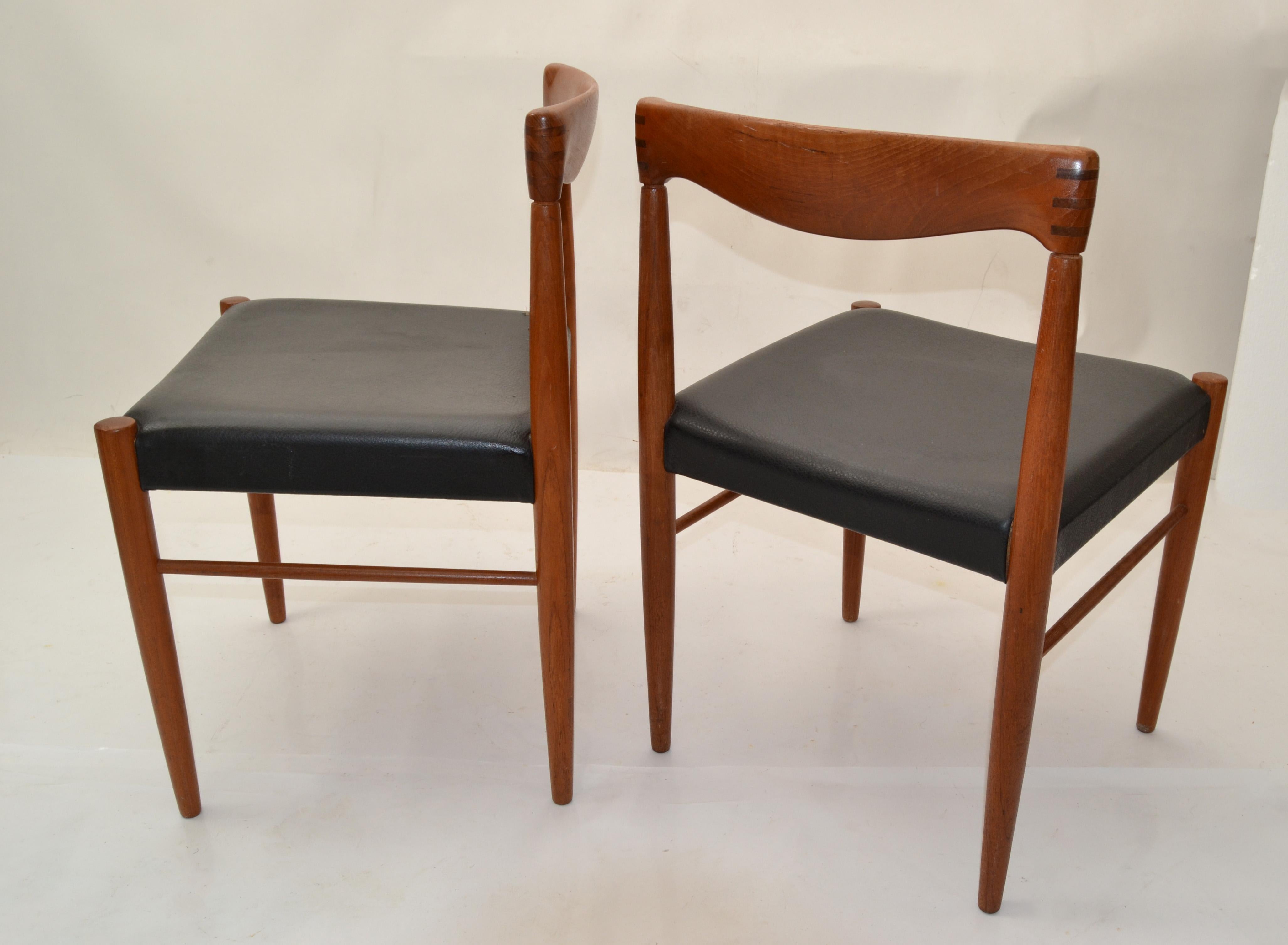 Mid-20th Century Set of 6 Henry Walter Klein Teak & Black Vinyl Dining Chairs Scandinavian Modern For Sale