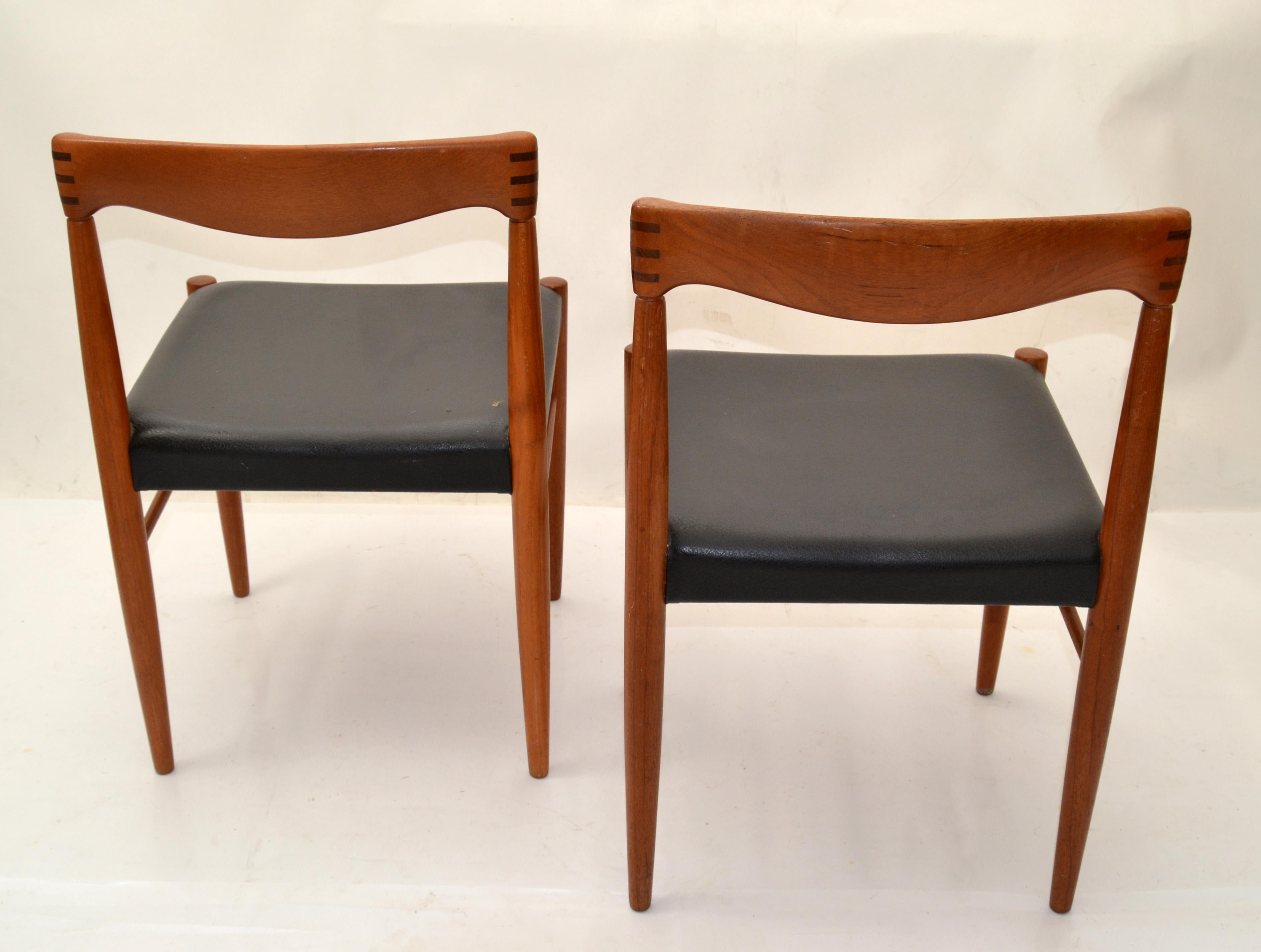 Set of 6 Henry Walter Klein Teak & Black Vinyl Dining Chairs Scandinavian Modern For Sale 2