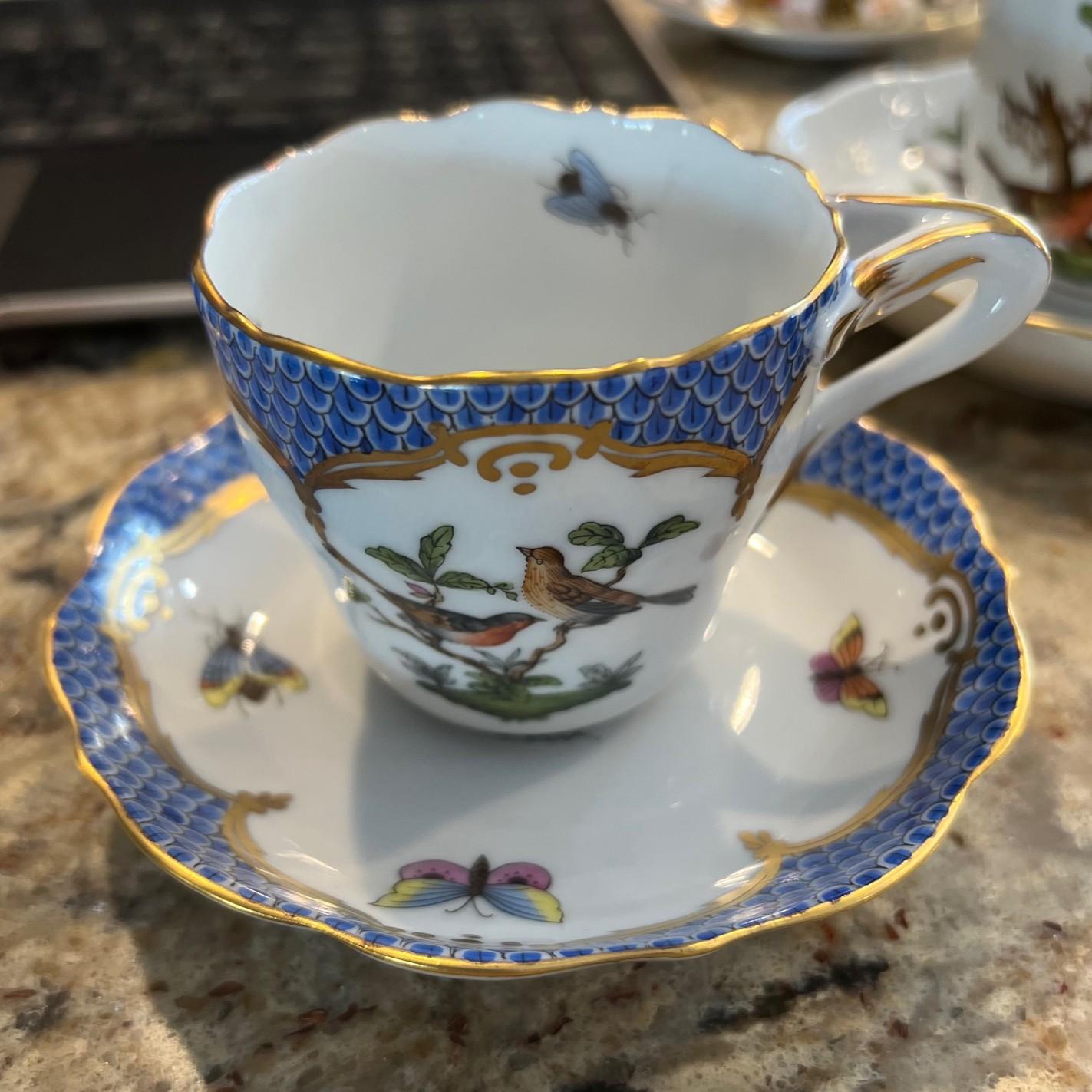 Juego de 6 tazas y platillos pintados a mano Herend - Varios motivos Renacimiento barroco en venta