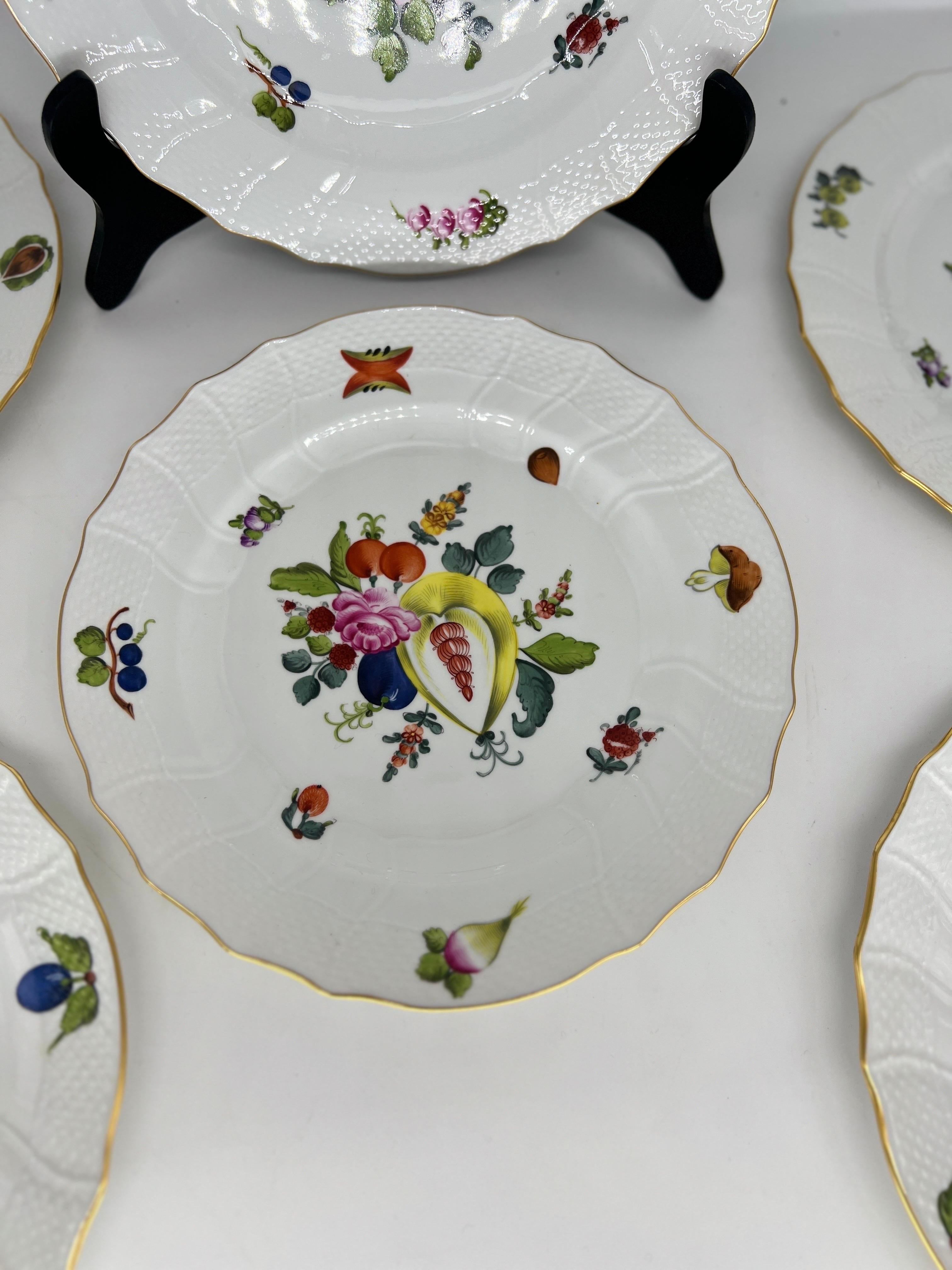 Set of 6 Herend Market Garden Floral and Fruit Porcelain Dinner Plates 1