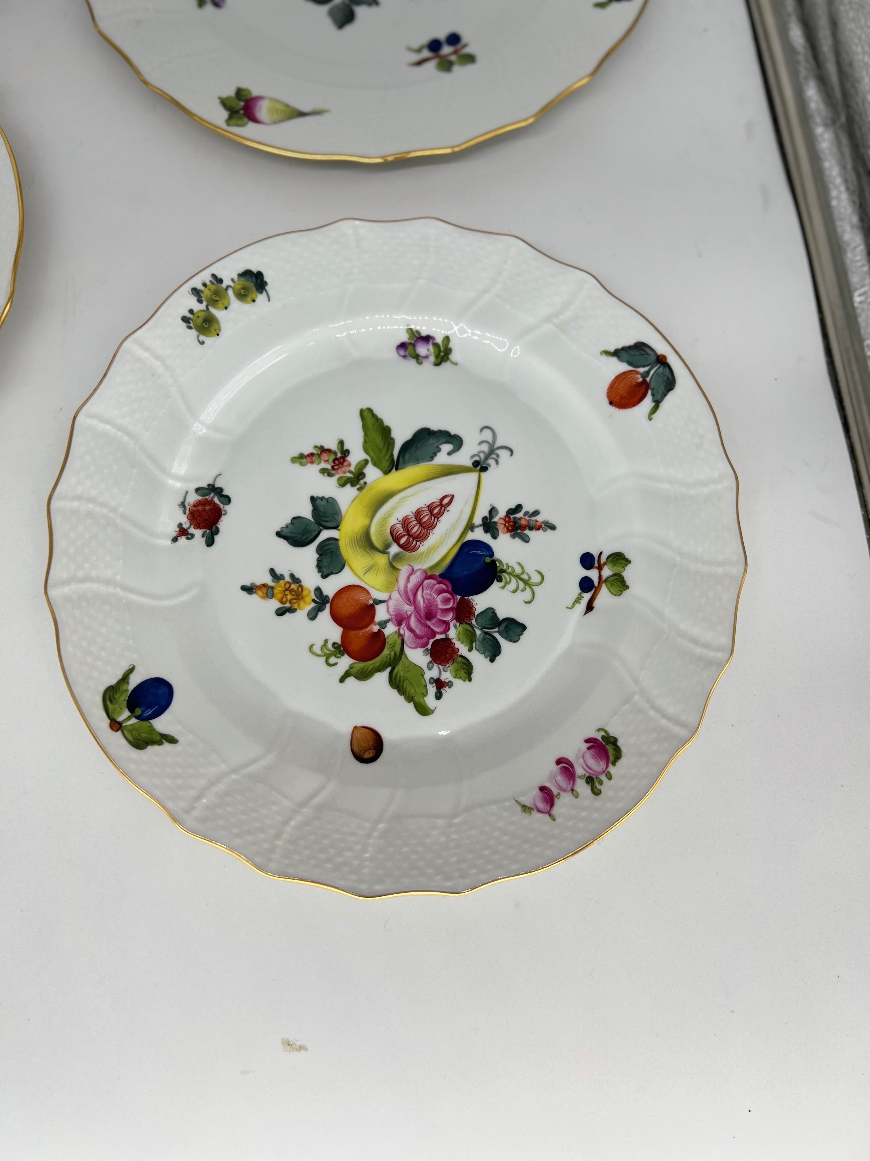 Set of 6 Herend Market Garden Floral and Fruit Porcelain Dinner Plates 2