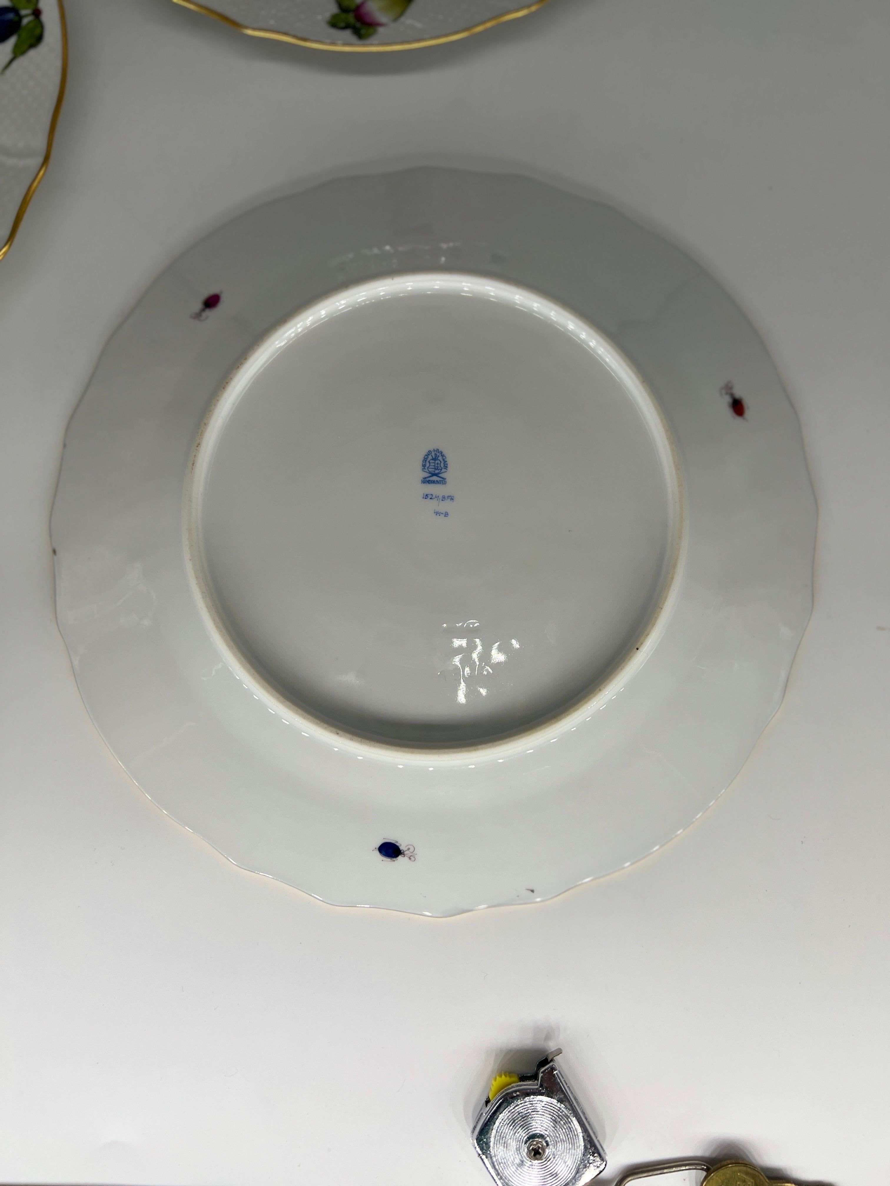 Set of 6 Herend Market Garden Floral and Fruit Porcelain Dinner Plates 4