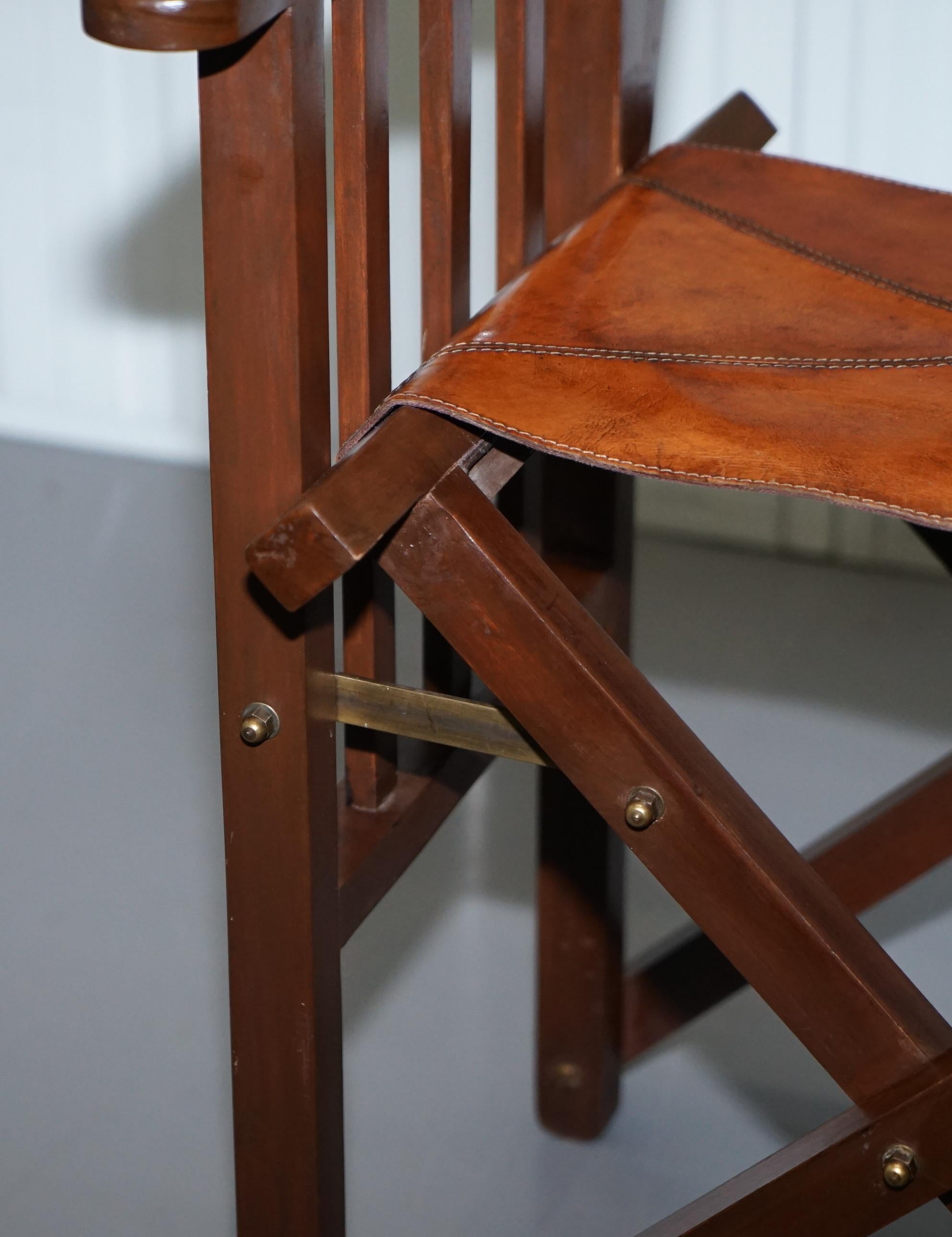 Set of 6 Heritage Aged Brown Leather Directors Folding Dining Chairs at