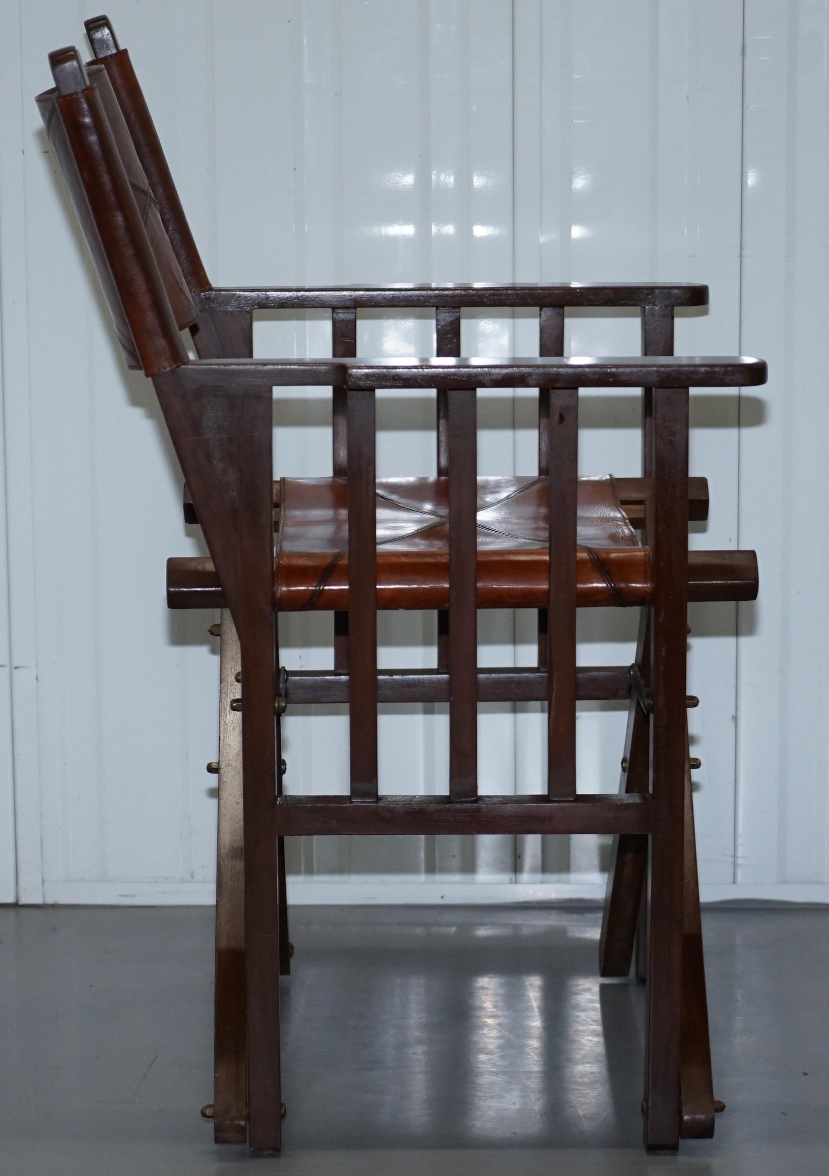 Set of 6 Heritage Aged Brown Leather Directors Folding Dining Chairs 2