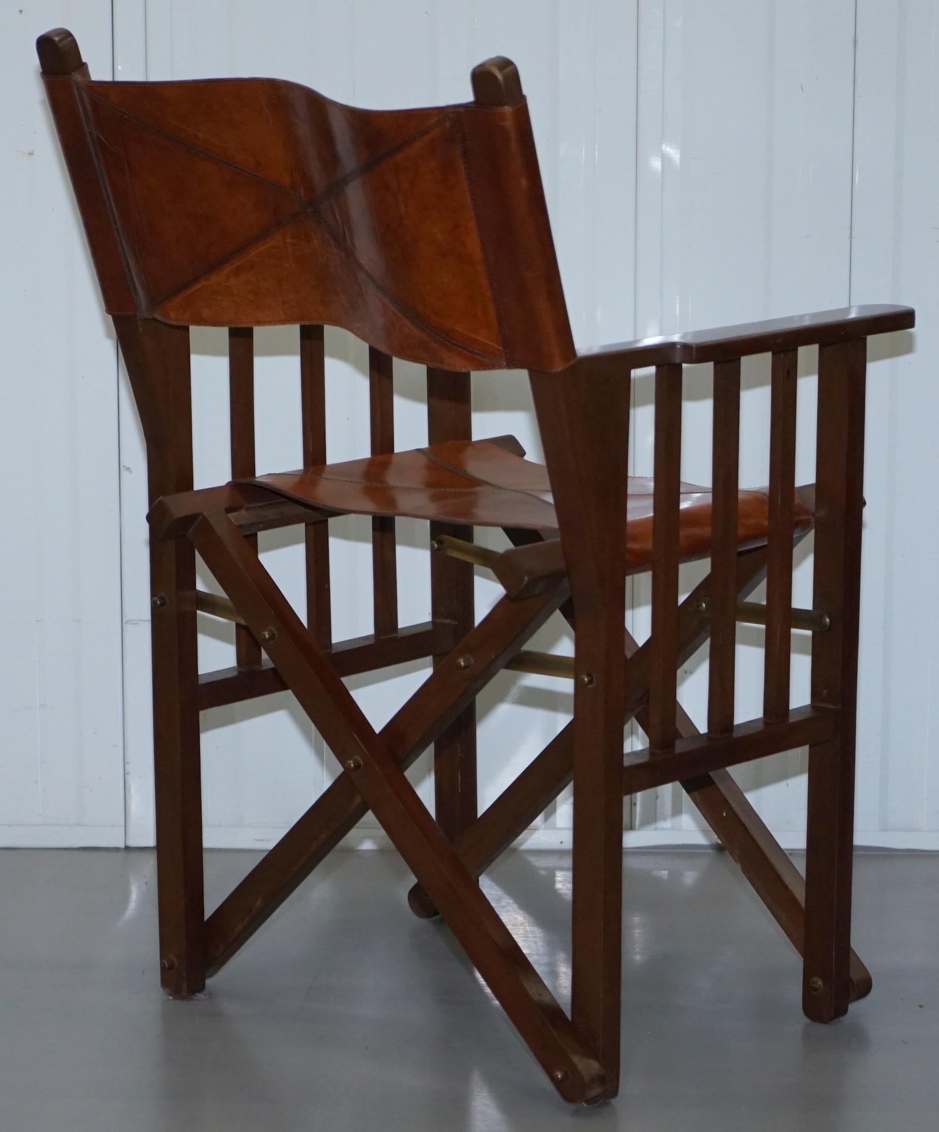 Set of 6 Heritage Aged Brown Leather Directors Folding Dining Chairs 4