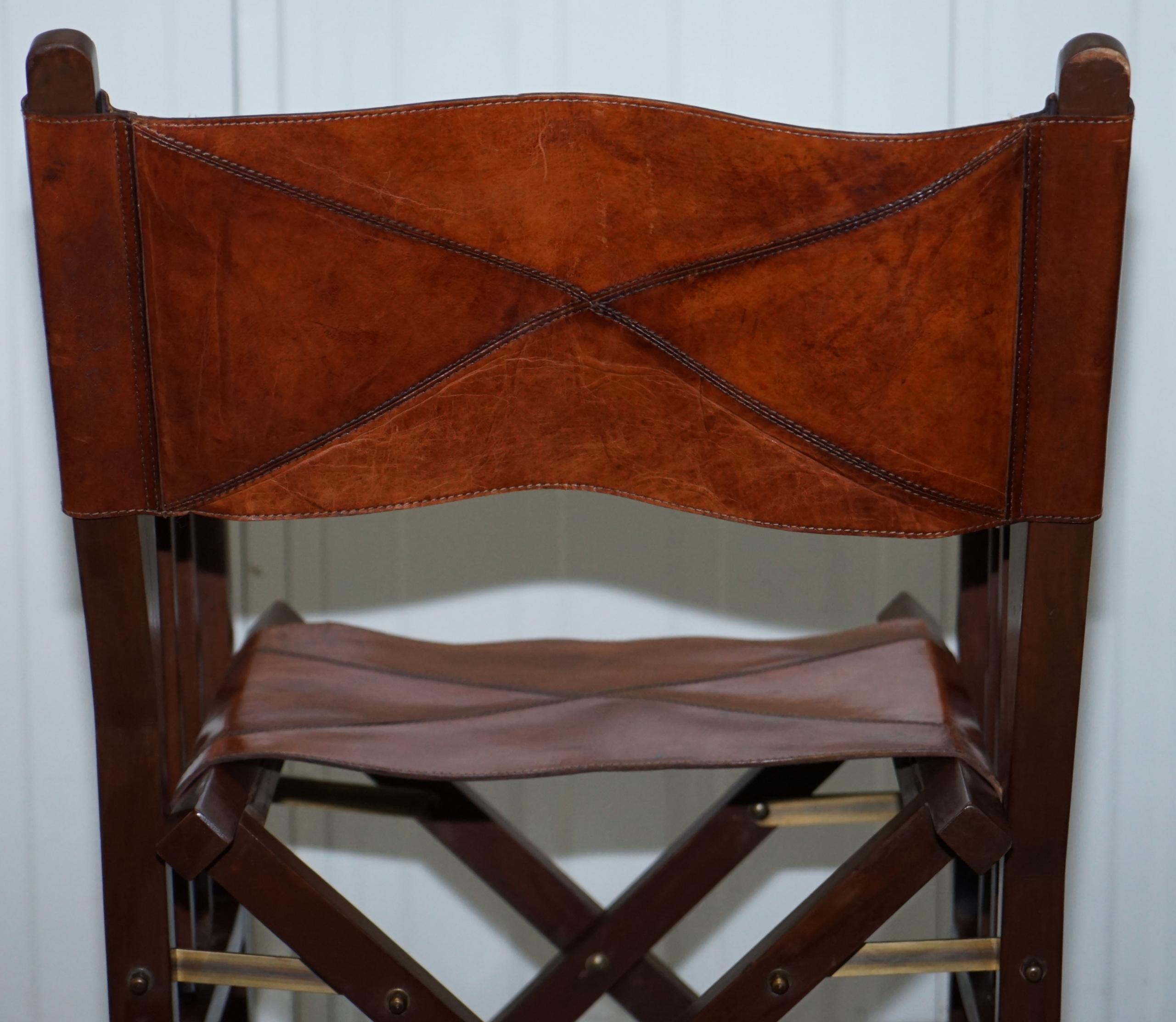 Set of 6 Heritage Aged Brown Leather Directors Folding Dining Chairs 5